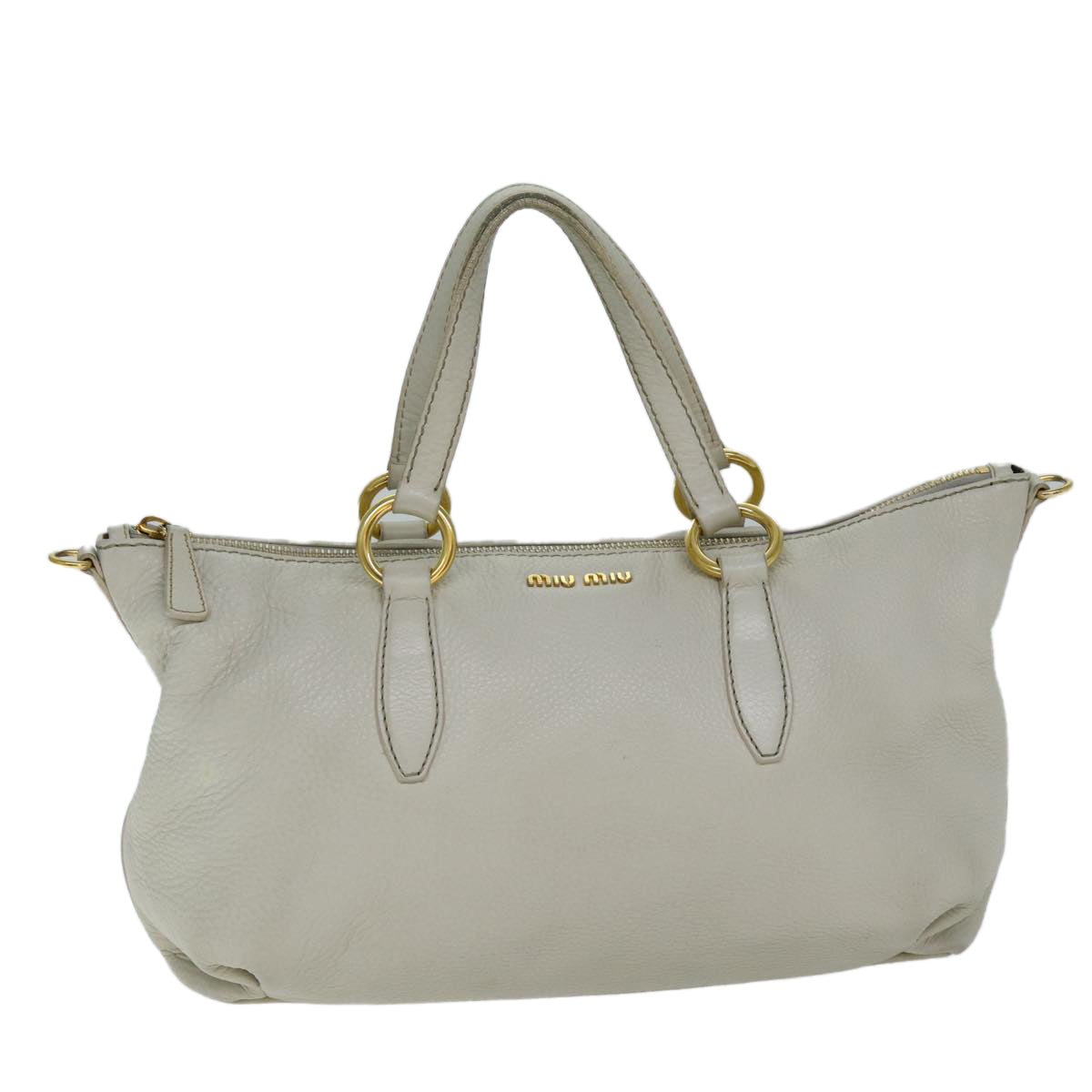 Miu Miu Hand Bag Leather 2way White Auth yk12568 - 0