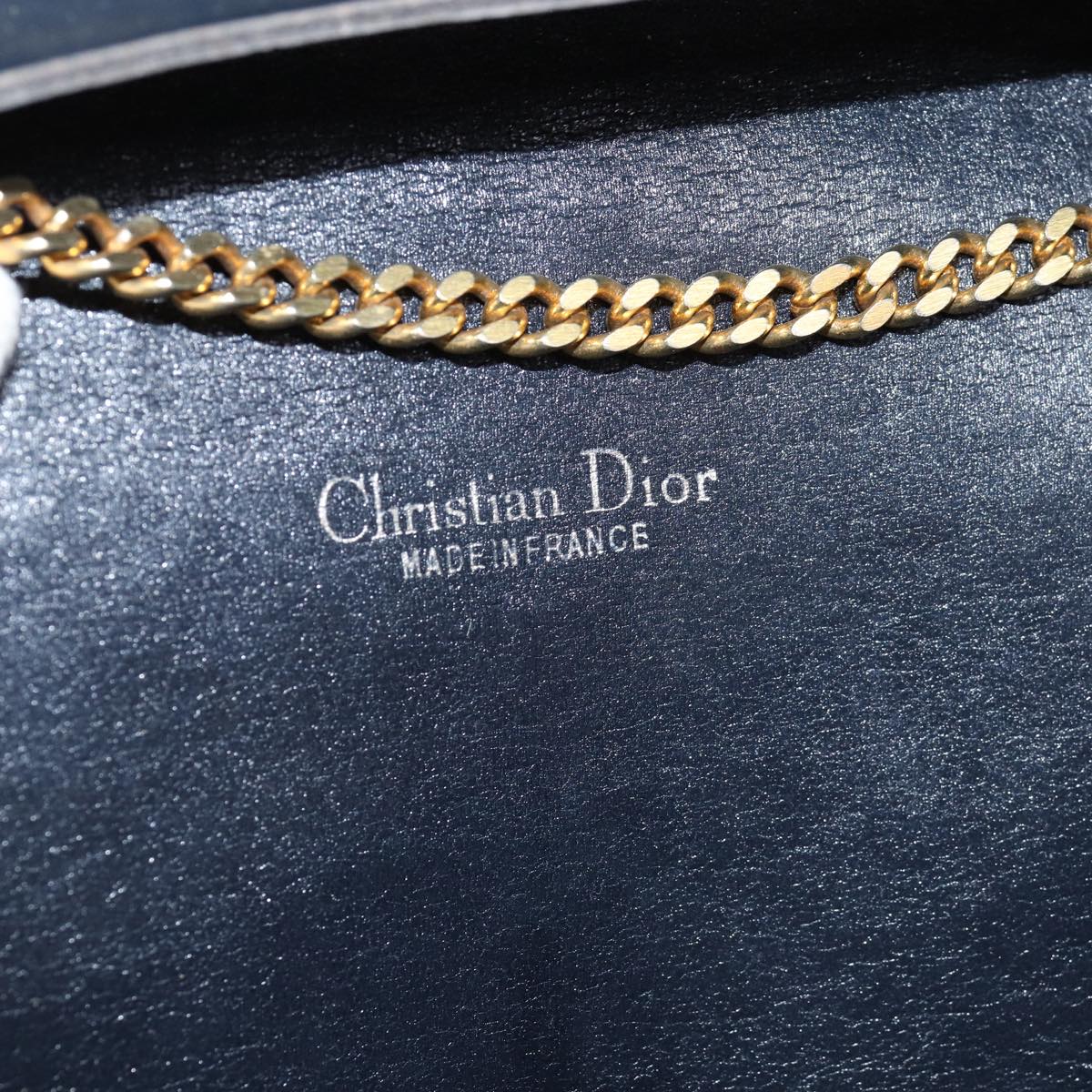 Christian Dior Trotter Canvas Chain Shoulder Bag Navy Auth yk12578