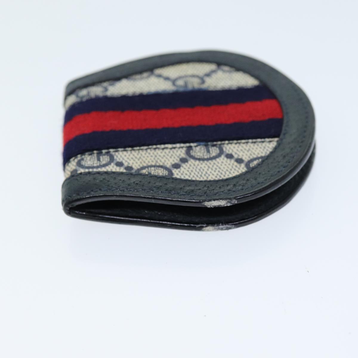 GUCCI GG Supreme Sherry Line Coin Purse PVC Red Navy Auth yk12588