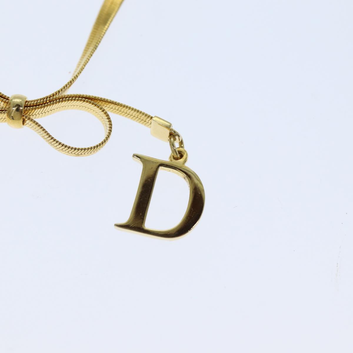 Christian Dior Ribbon Necklace Metal Gold Auth yk12596