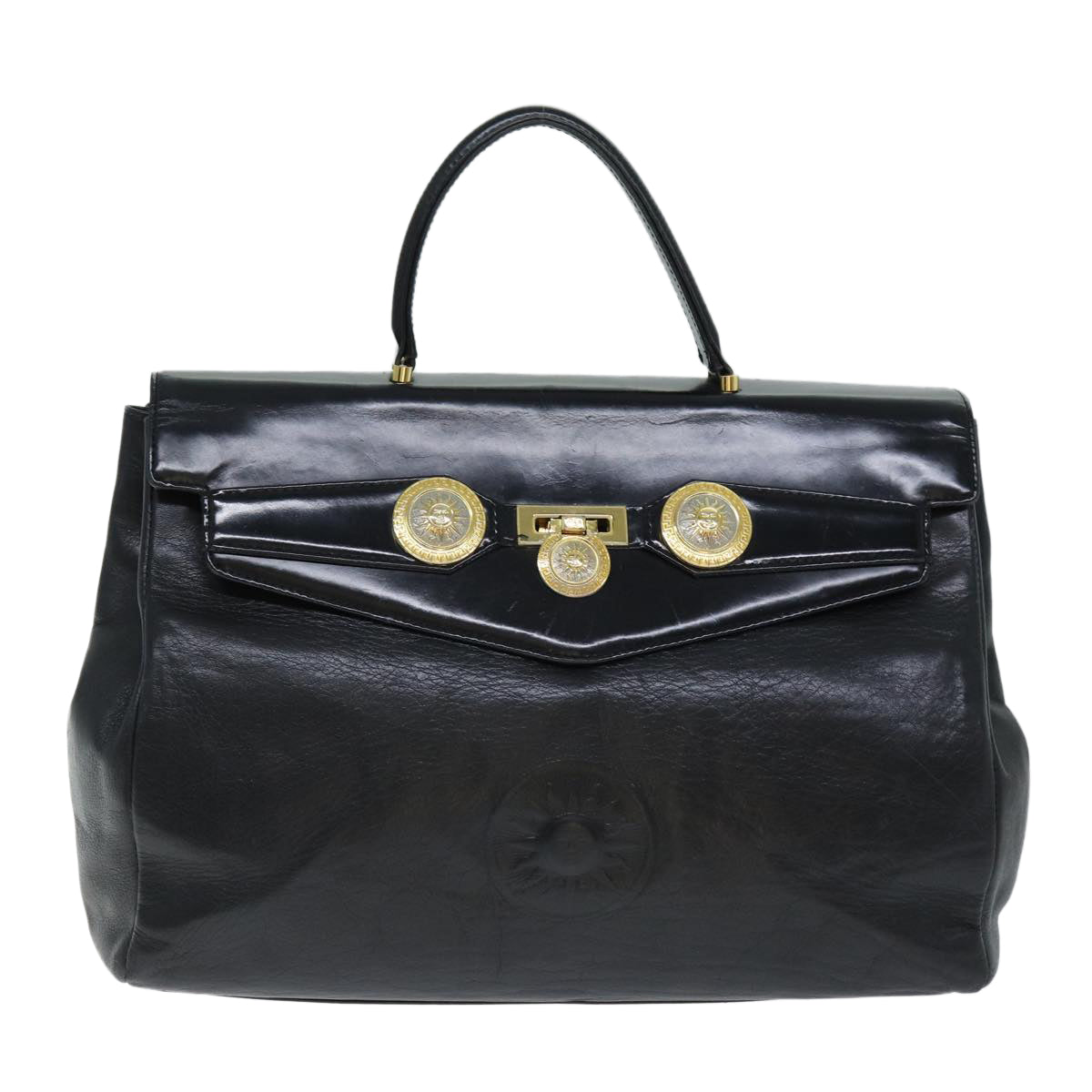 VERSACE Hand Bag Leather Black Auth yk12599 - 0