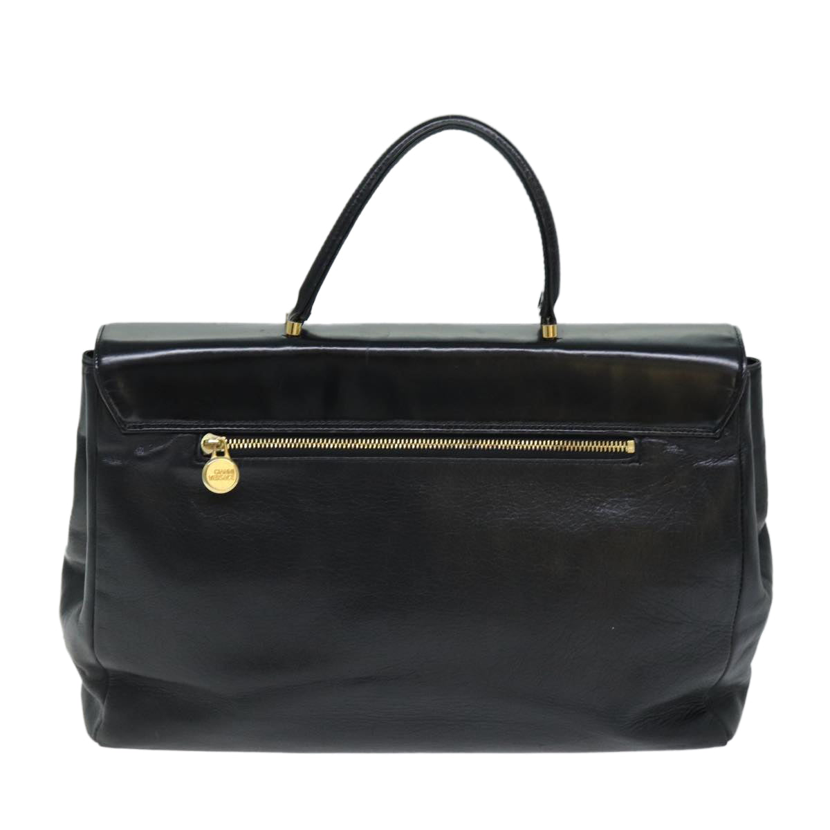 VERSACE Hand Bag Leather Black Auth yk12599
