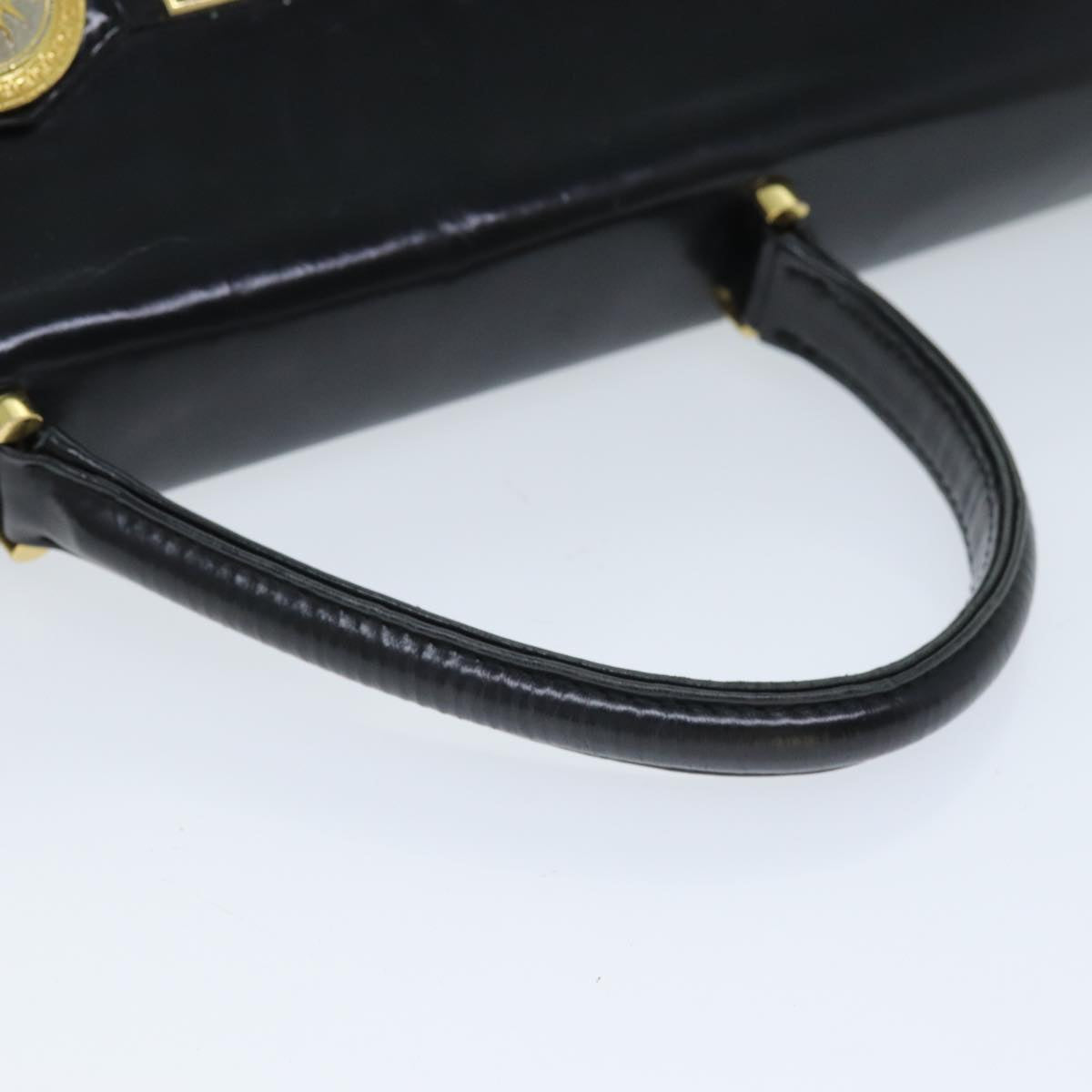 VERSACE Hand Bag Leather Black Auth yk12599