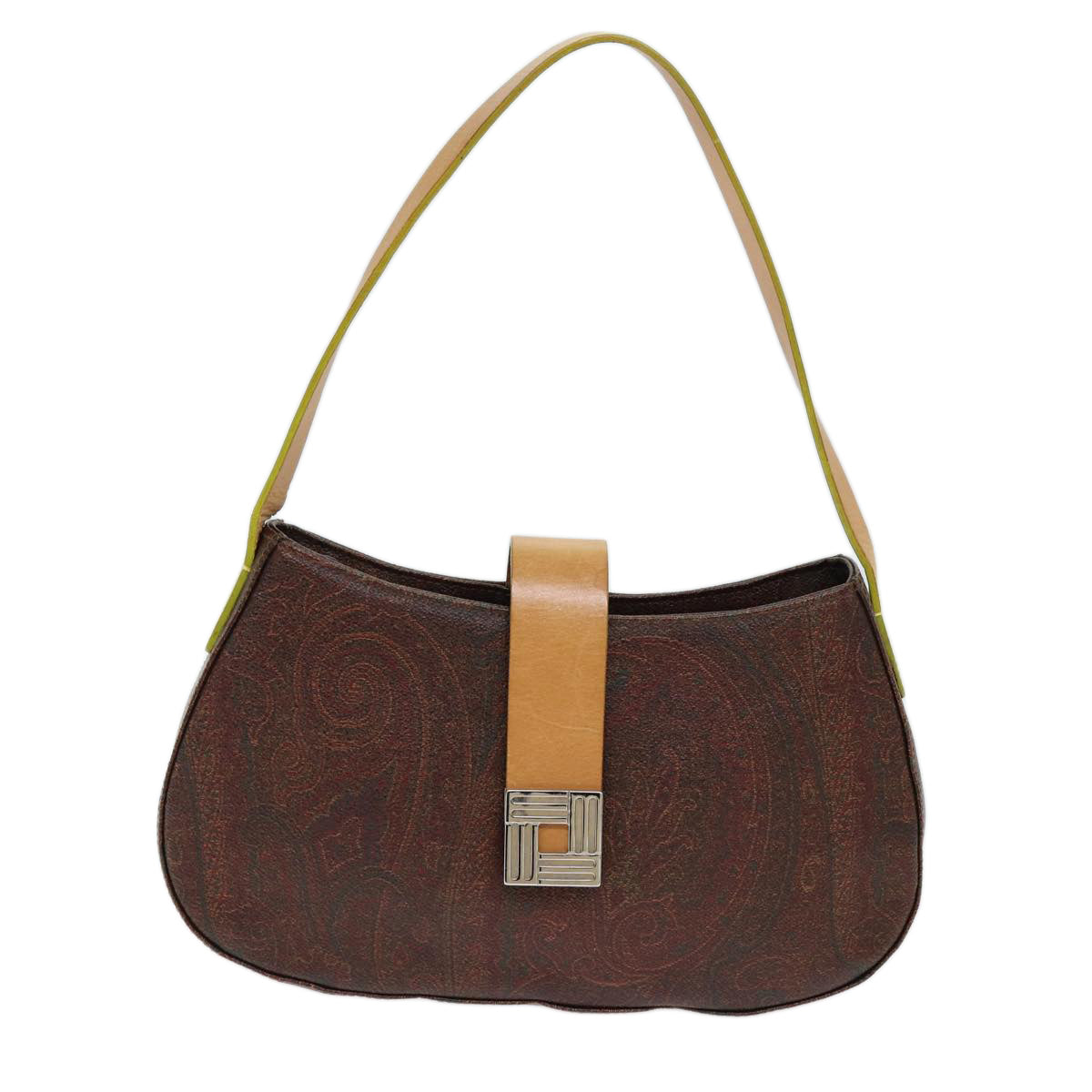 ETRO Paisley Hand Bag PVC Leather Brown Auth yk12600