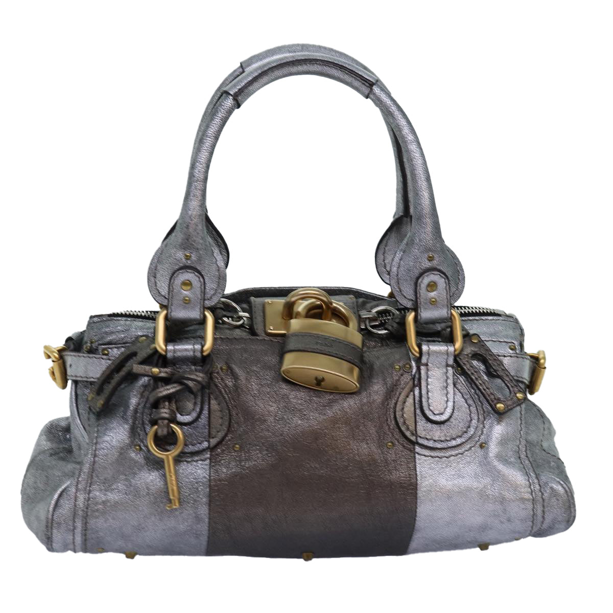 Chloe Paddington Hand Bag Leather Silver Auth yk12617 - 0