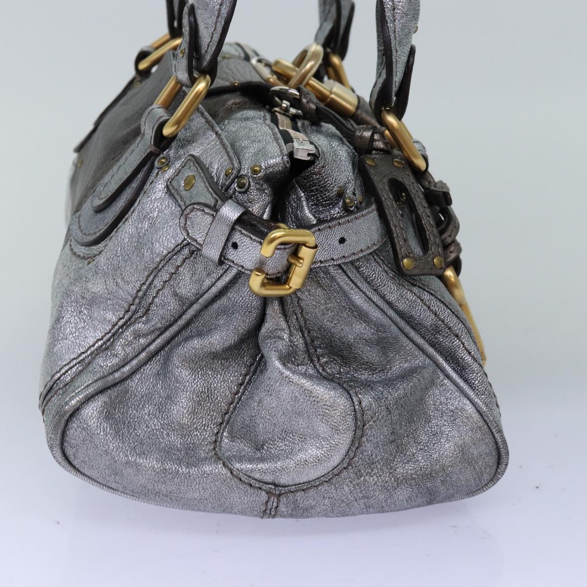 Chloe Paddington Hand Bag Leather Silver Auth yk12617