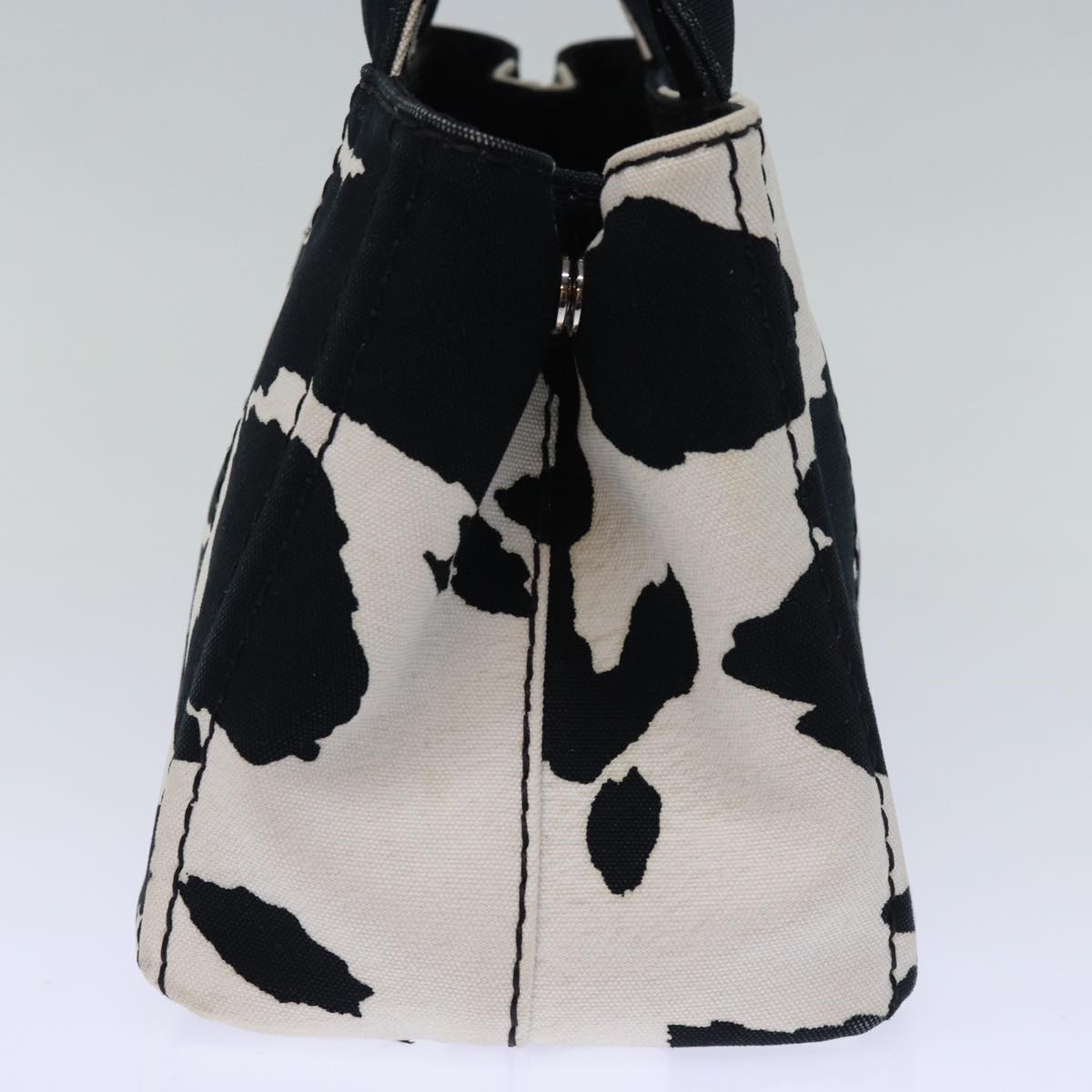 PRADA Cow Pattern Canapa PM Hand Bag Canvas 2way White Black Auth yk12633