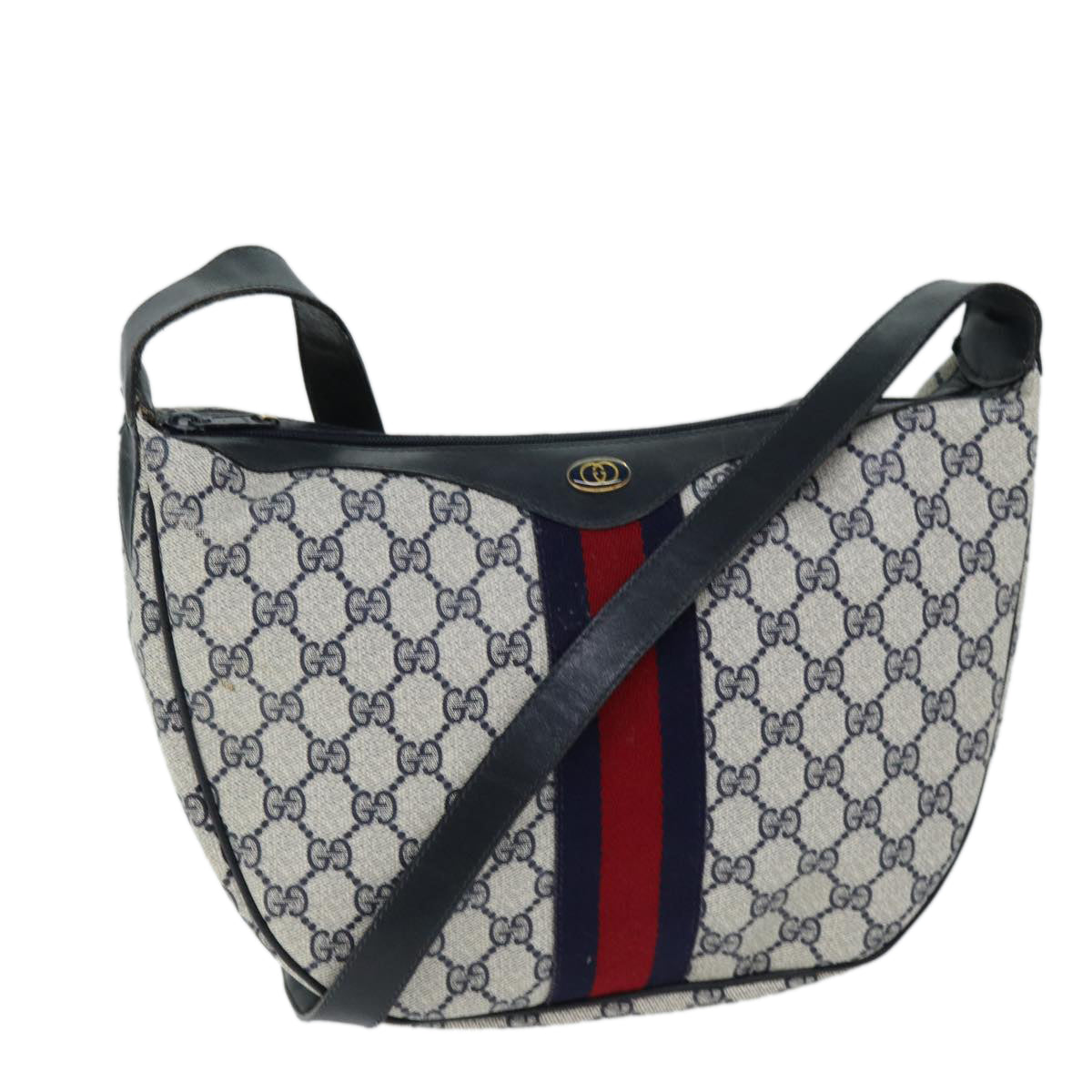GUCCI GG Supreme Sherry Line Shoulder Bag PVC Navy Red 10 2 3840 Auth yk12637