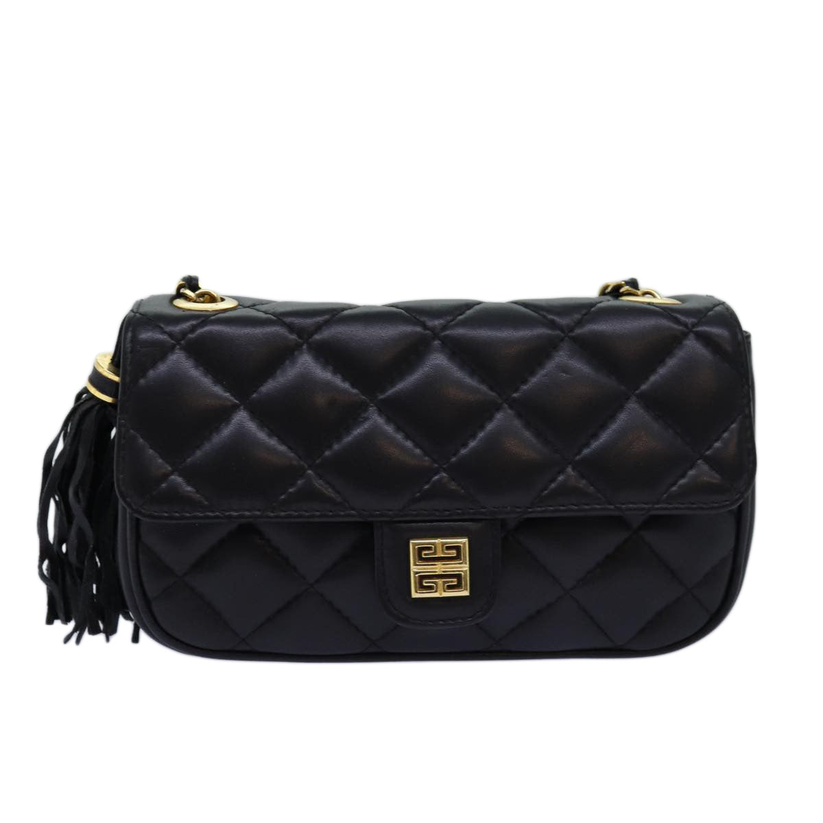 GIVENCHY Quilted Chain Shoulder Bag Leather Black Auth yk12643 - 0