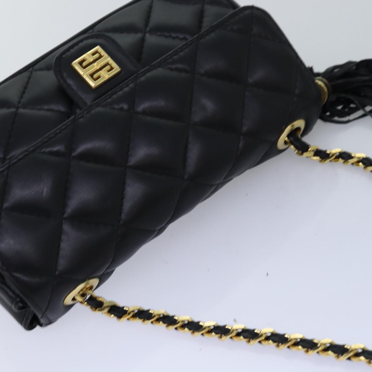 GIVENCHY Quilted Chain Shoulder Bag Leather Black Auth yk12643
