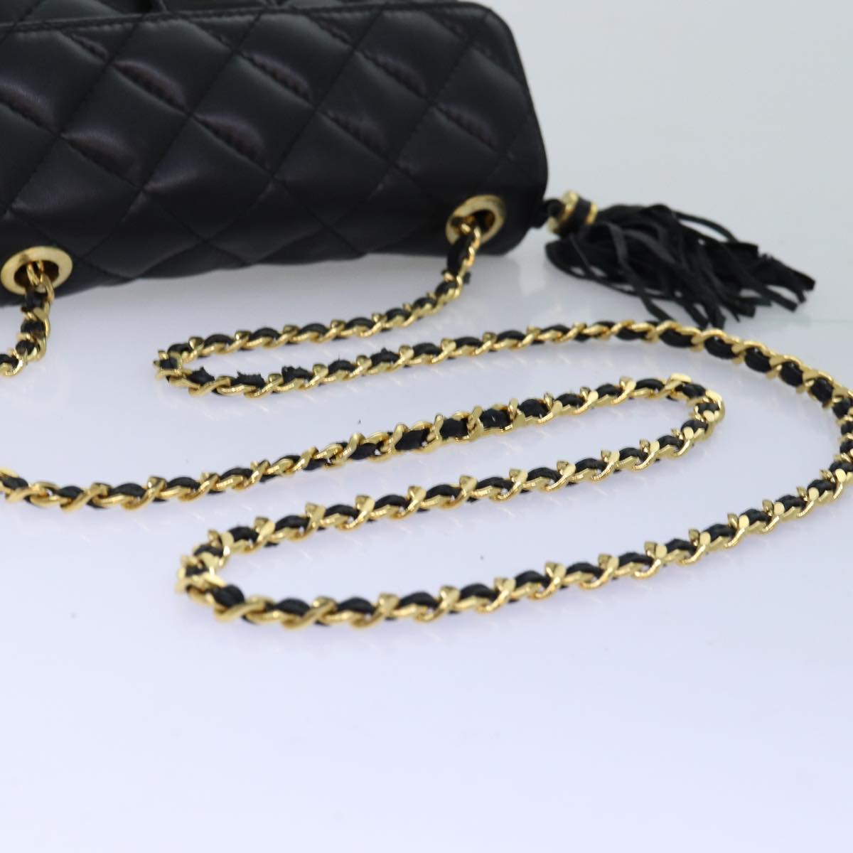 GIVENCHY Quilted Chain Shoulder Bag Leather Black Auth yk12643