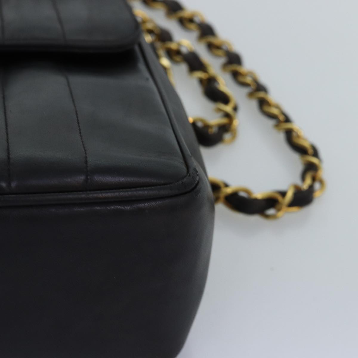 CHANEL Mademoiselle Big COCO Mark Chain Bag Lamb Skin Black CC Auth yk12655