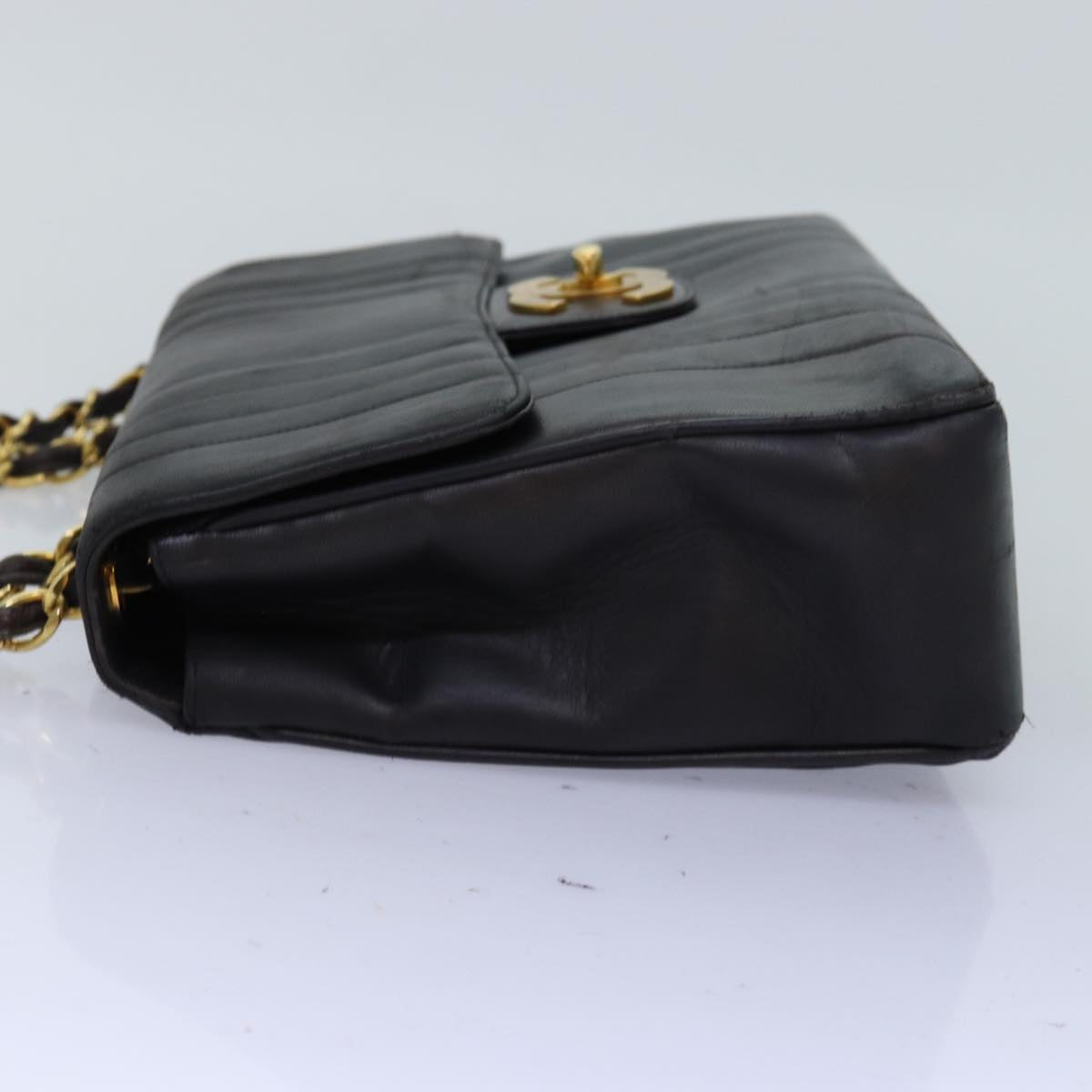 CHANEL Mademoiselle Big COCO Mark Chain Bag Lamb Skin Black CC Auth yk12655