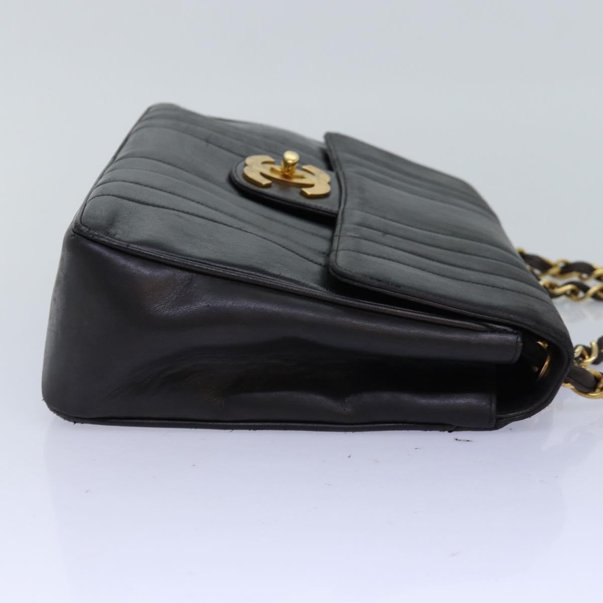 CHANEL Mademoiselle Big COCO Mark Chain Bag Lamb Skin Black CC Auth yk12655