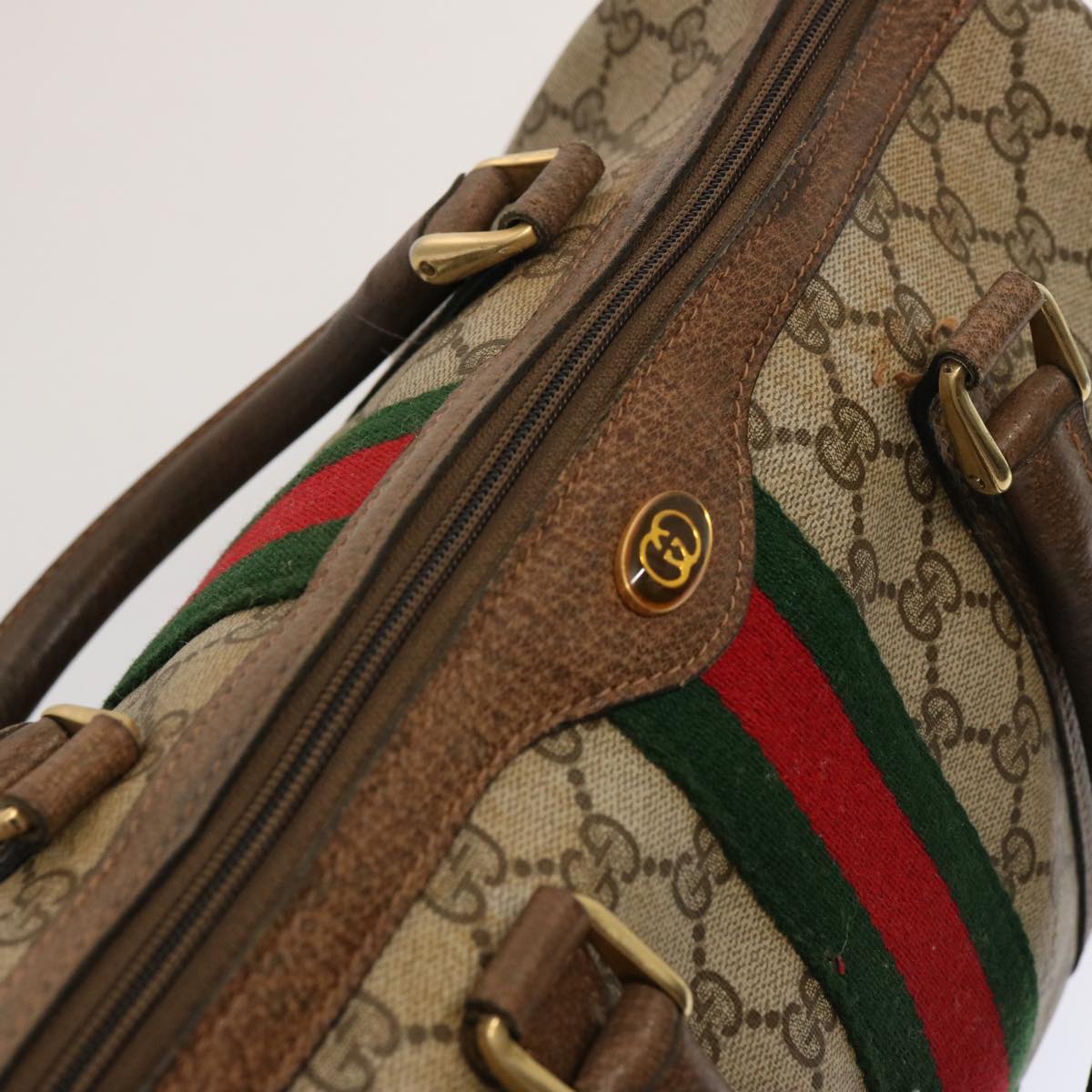 GUCCI GG Supreme Web Sherry Line Boston Bag PVC Beige Red Green Auth yk12659