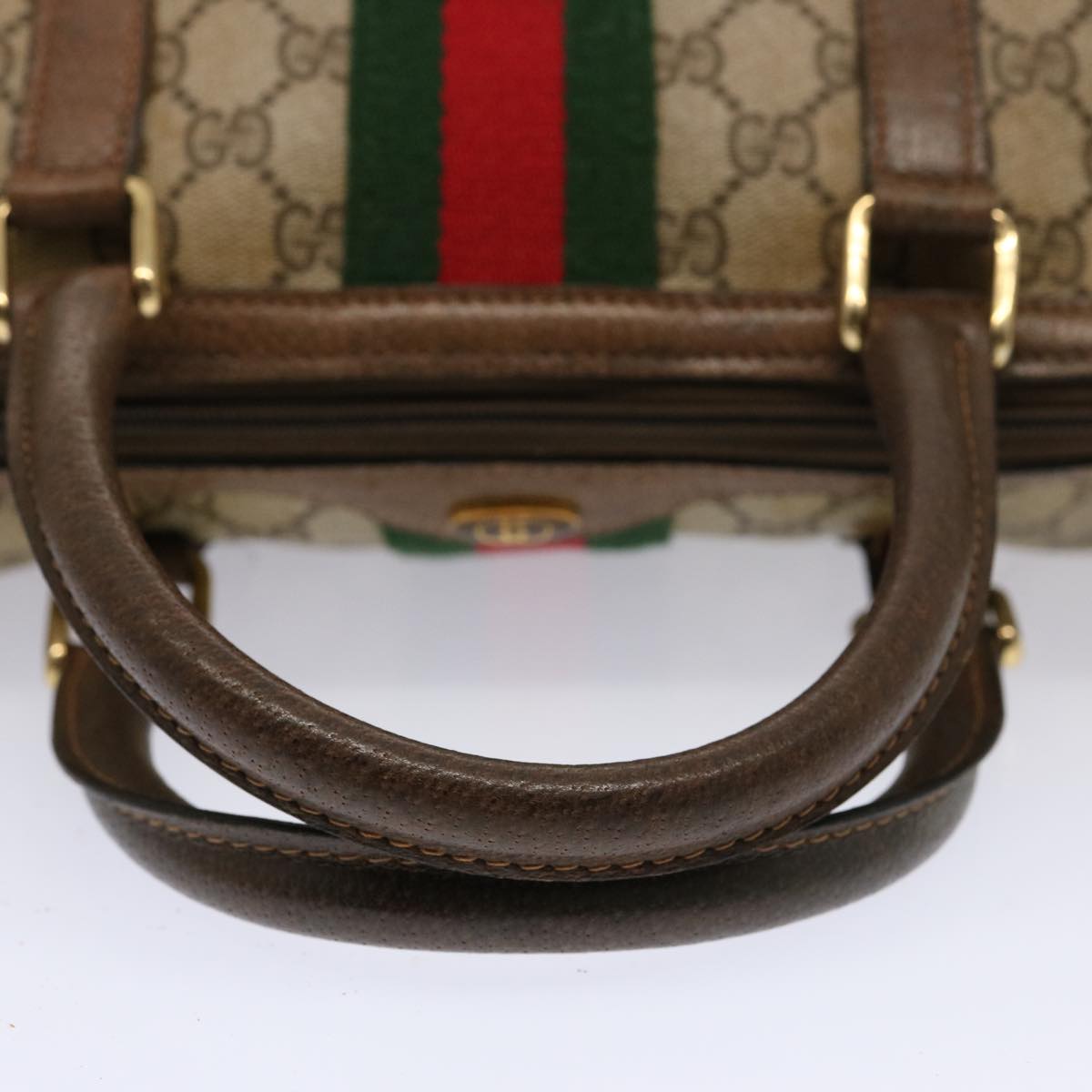 GUCCI GG Supreme Web Sherry Line Boston Bag PVC Beige Red Green Auth yk12659