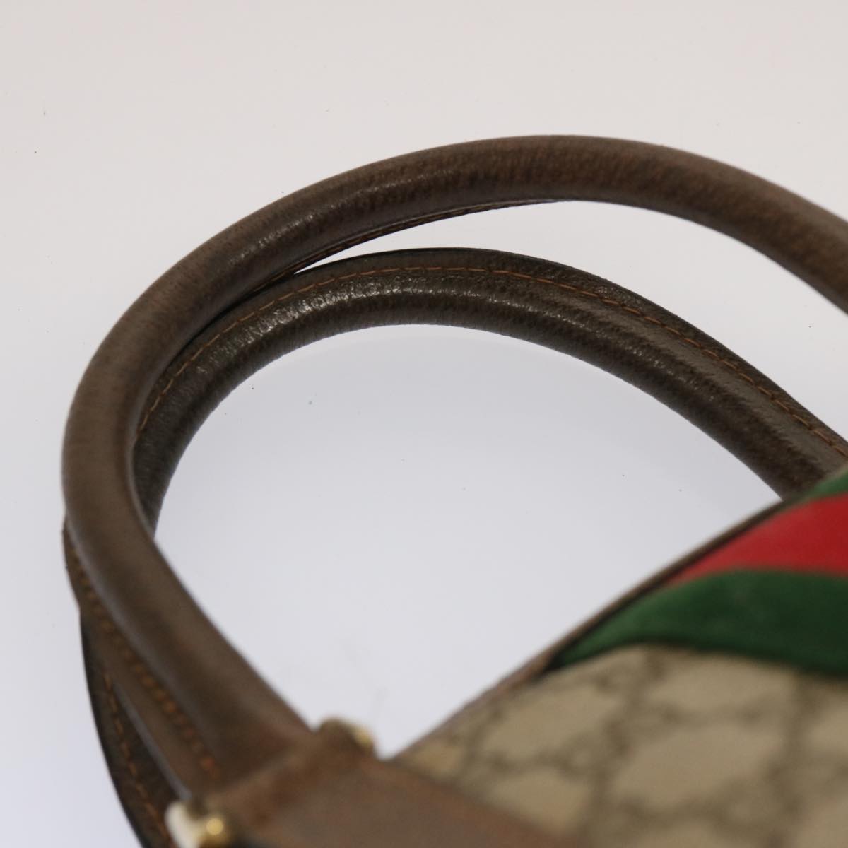 GUCCI GG Supreme Web Sherry Line Boston Bag PVC Beige Red Green Auth yk12659