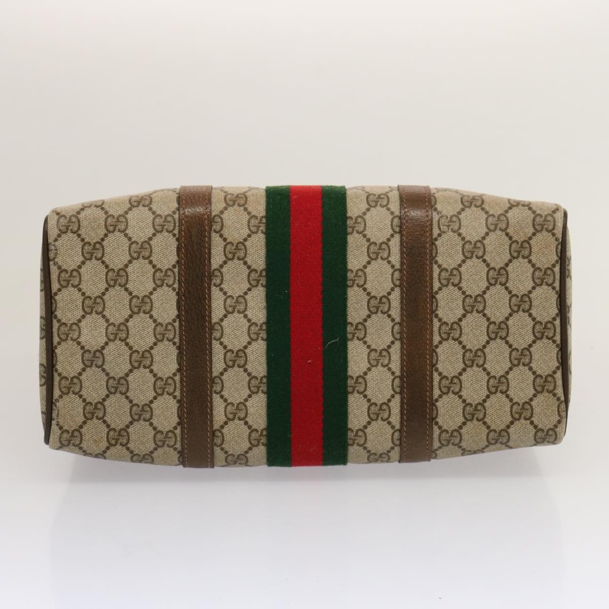 GUCCI GG Supreme Web Sherry Line Boston Bag PVC Beige Red Green Auth yk12659