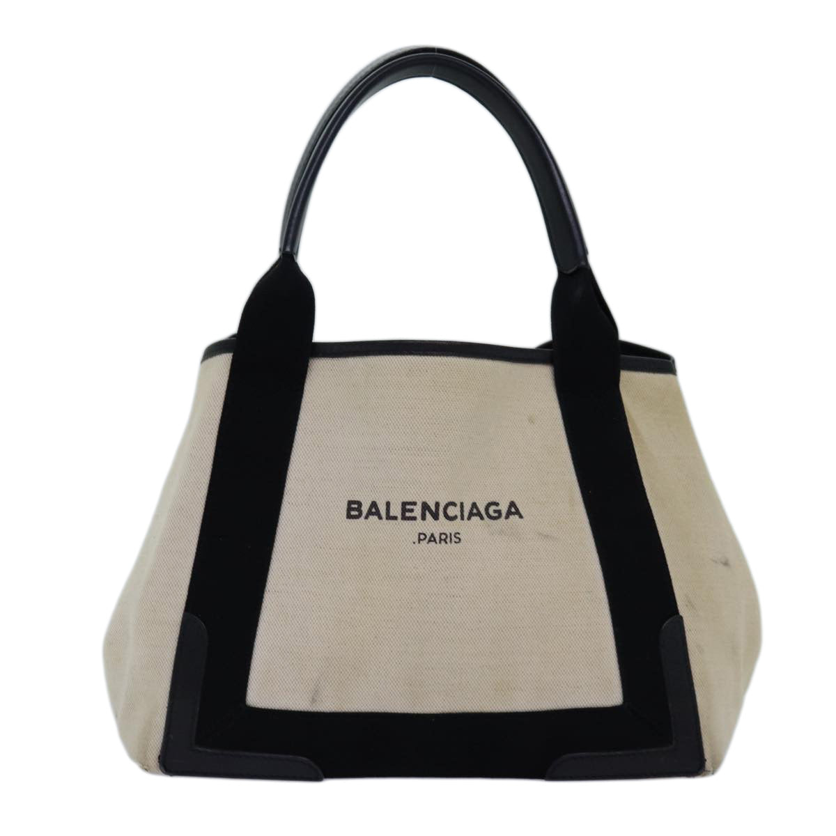 BALENCIAGA Navy Cabas S Hand Bag Canvas White Black 339933 Auth yk12669