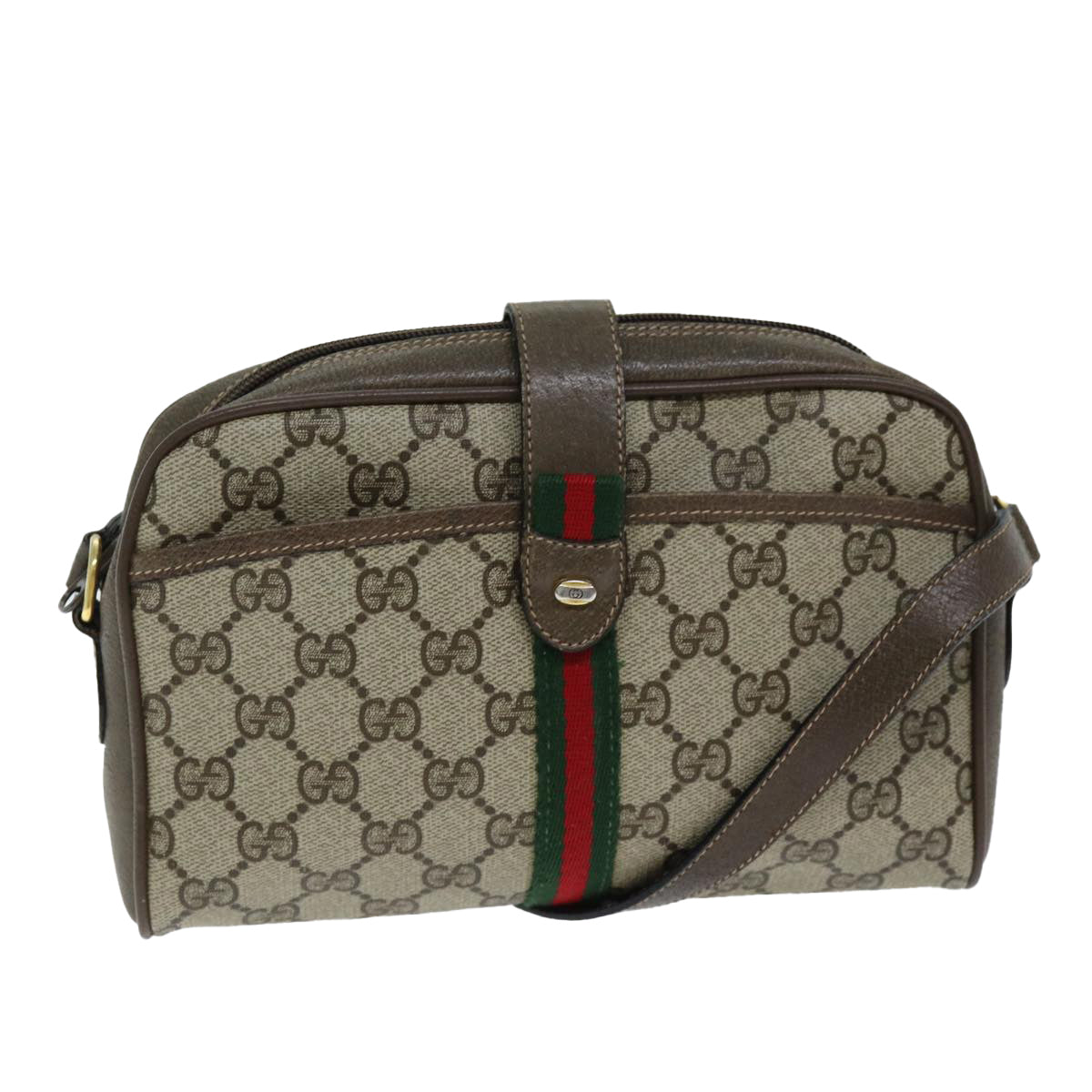 GUCCI GG Supreme Web Sherry Line Shoulder Bag Red Beige 10 02 055 Auth yk12671