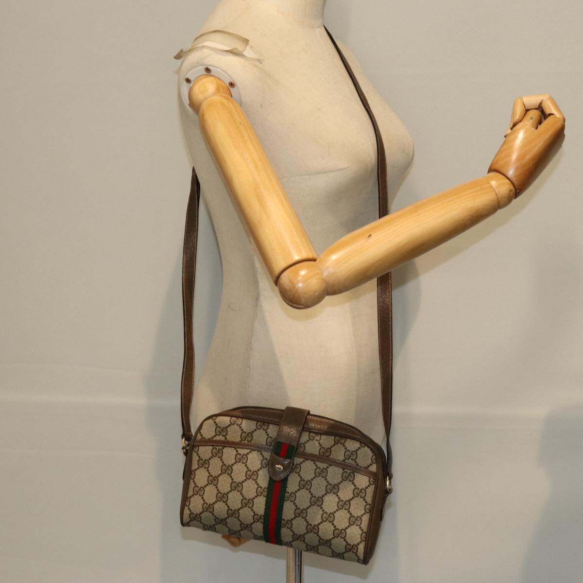 GUCCI GG Supreme Web Sherry Line Shoulder Bag Red Beige 10 02 055 Auth yk12671