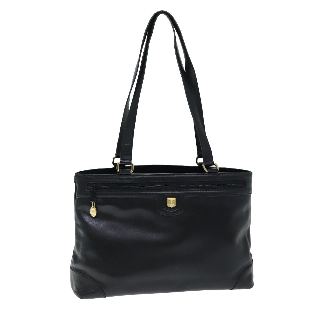 CELINE Tote Bag Leather Black Auth yk12677