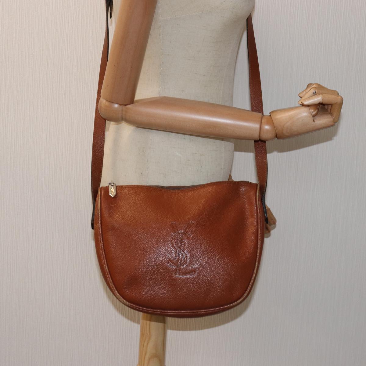 SAINT LAURENT Shoulder Bag Leather Brown Auth yk12679