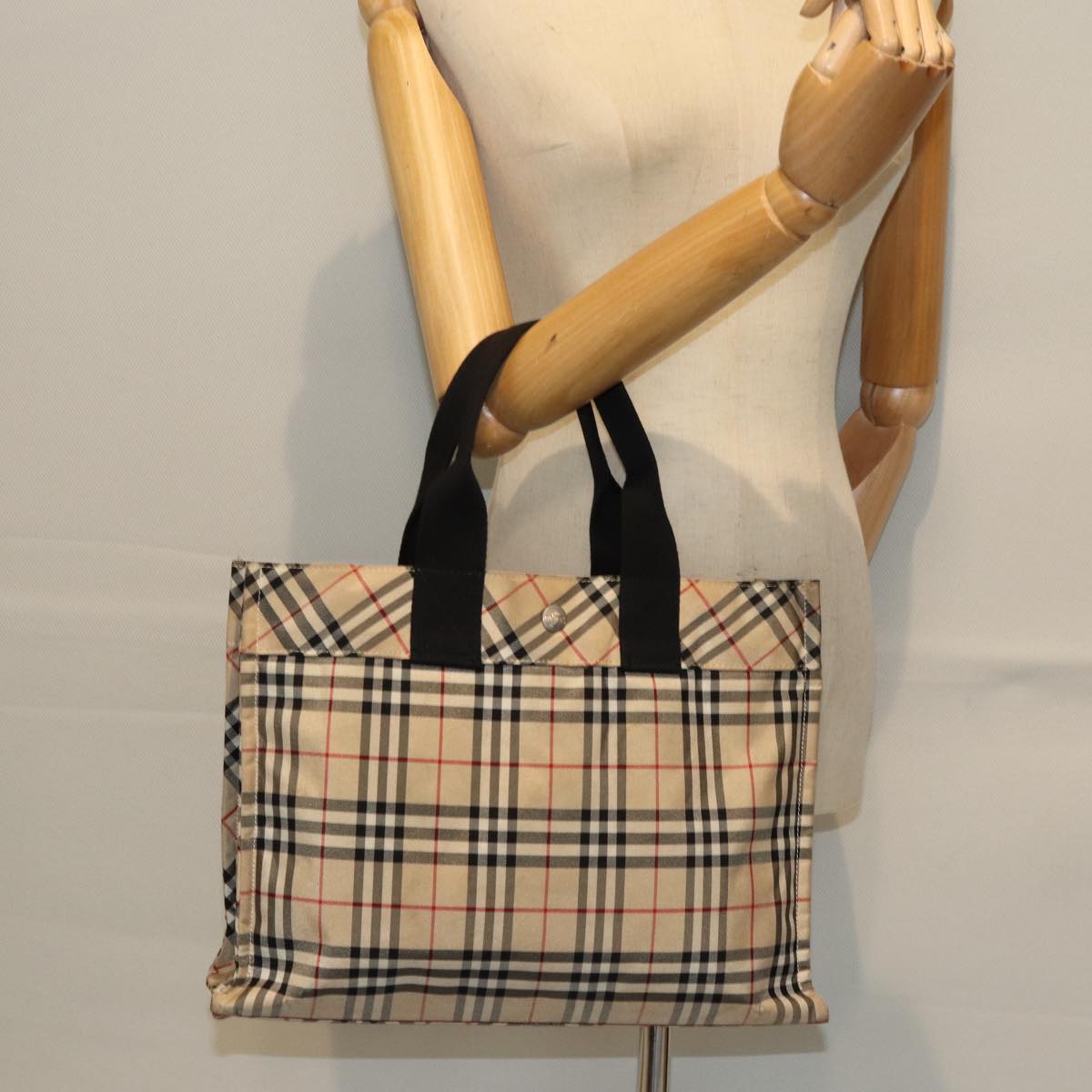 BURBERRY Nova Check Blue Label Hand Bag Nylon Beige Auth yk12680