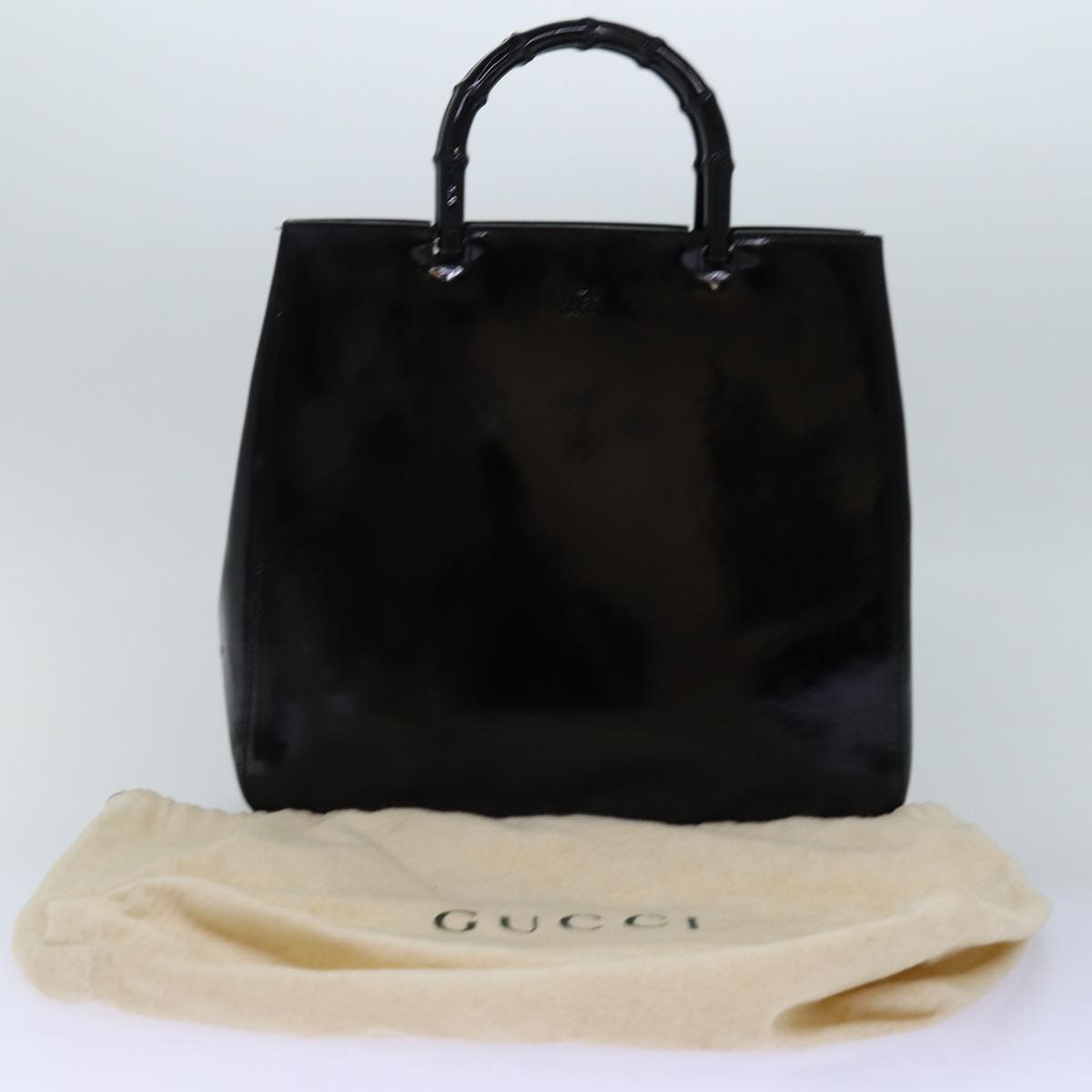 GUCCI Bamboo Hand Bag Enamel Black 002 1060 Auth yk12681