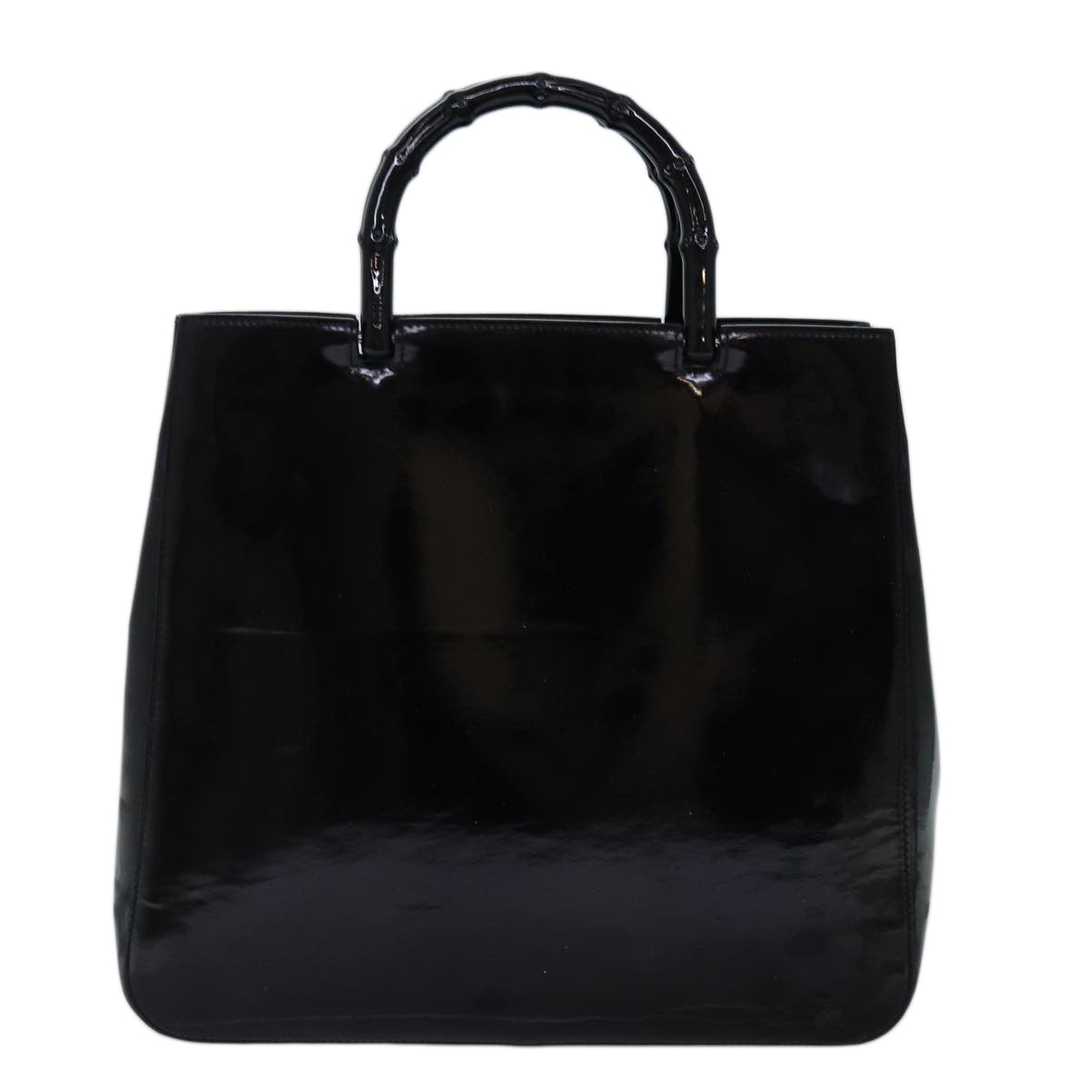 GUCCI Bamboo Hand Bag Enamel Black 002 1060 Auth yk12681