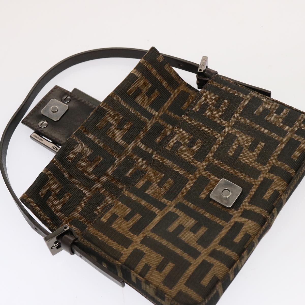 FENDI Zucca Canvas Mini Mamma Baguette Hand Bag Black Brown Auth yk12709