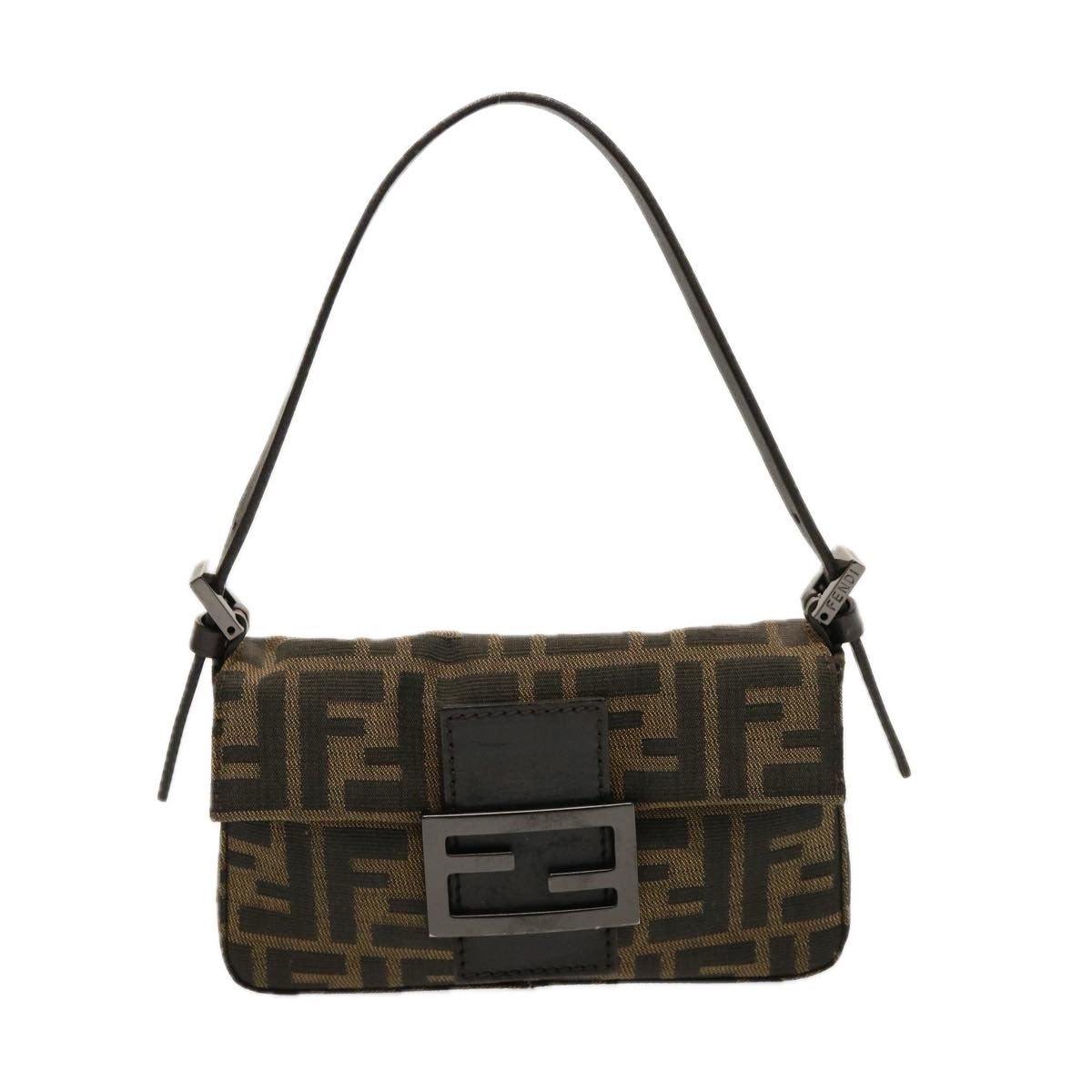 FENDI Zucca Canvas Mini Mamma Baguette Hand Bag Black Brown Auth yk12709