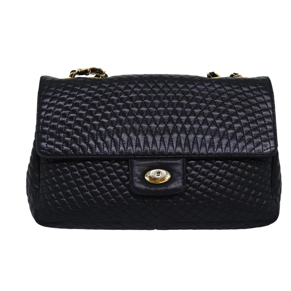 BALLY Quilted Chain Shoulder Bag Leather Black Auth yk12718