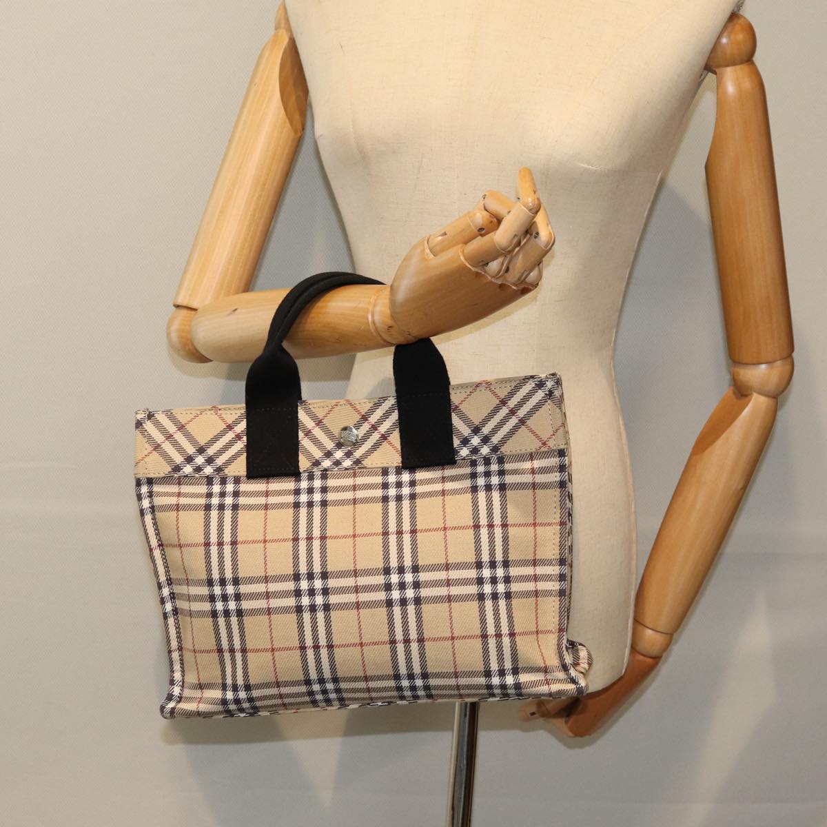 BURBERRY Nova Check Blue Label Hand Bag Canvas Beige Auth yk12723