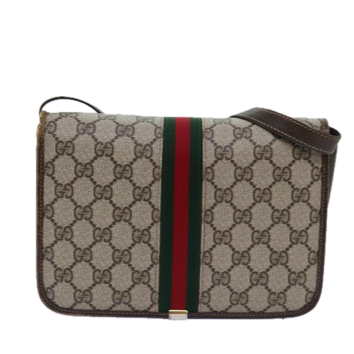 GUCCI GG Supreme Web Sherry Line Shoulder Bag PVC Beige Red Green Auth yk12734 - 0