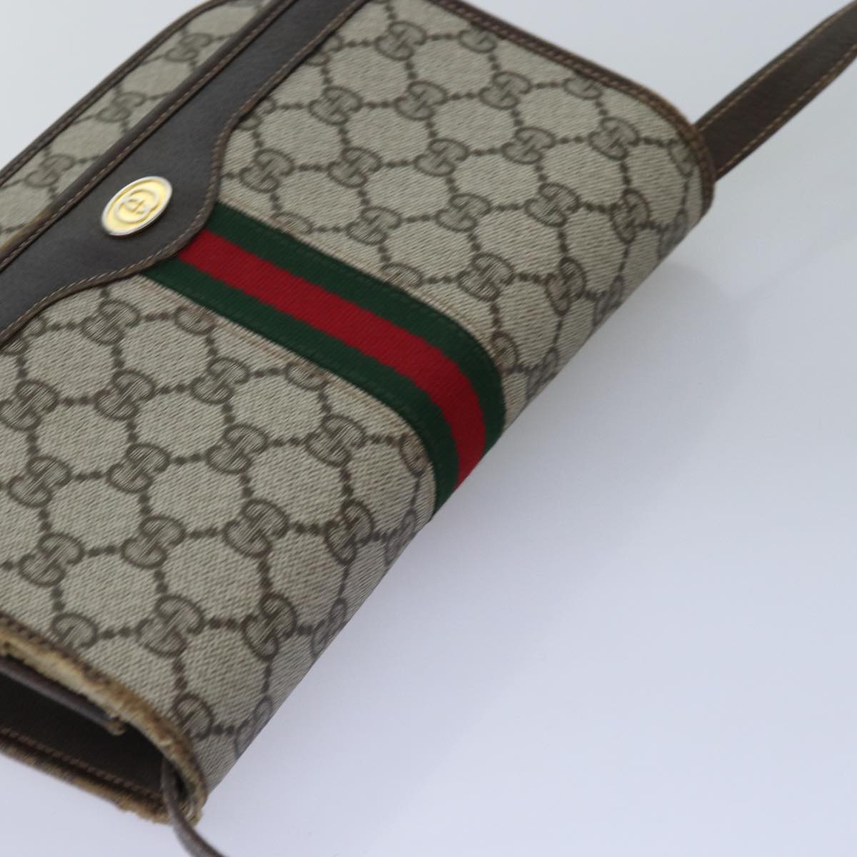 GUCCI GG Supreme Web Sherry Line Shoulder Bag PVC Beige Red Green Auth yk12734