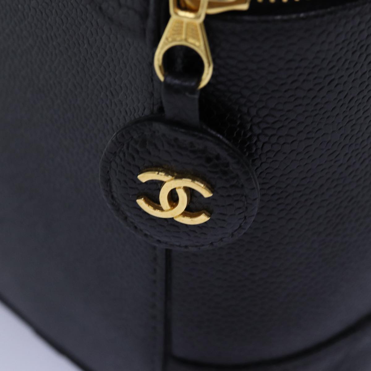 CHANEL Bicolole Vanity Cosmetic Pouch Caviar Skin Black CC Auth yk12738