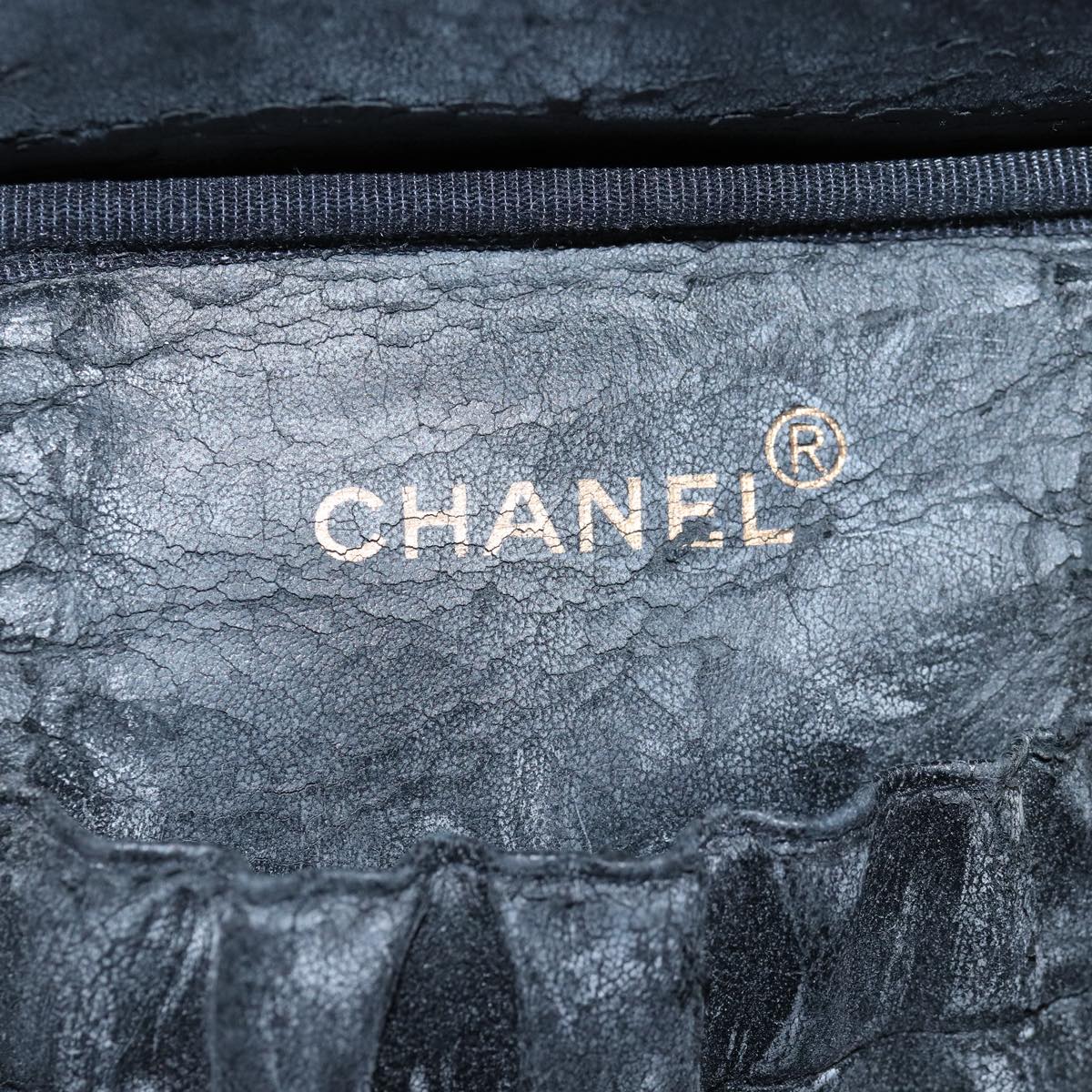 CHANEL Bicolole Vanity Cosmetic Pouch Caviar Skin Black CC Auth yk12738