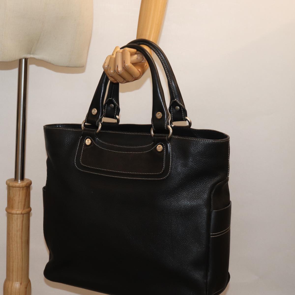 CELINE Boogie bag Hand Bag Leather Black Auth yk12744