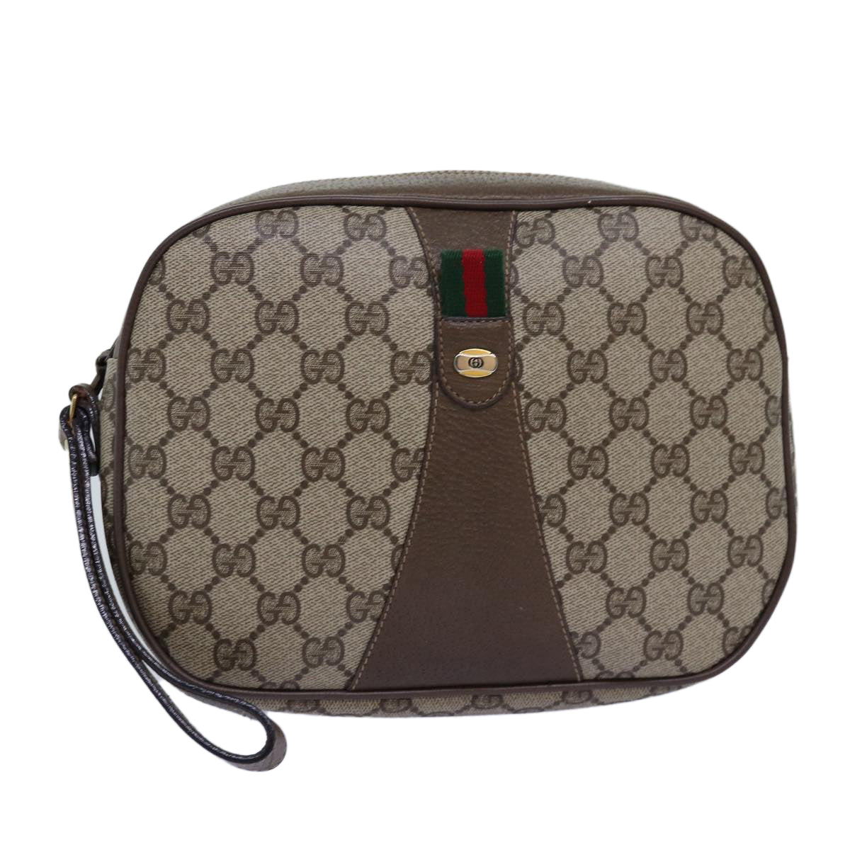 GUCCI GG Supreme Web Sherry Line Clutch Bag PVC Beige Red 89 01 034 Auth yk12747