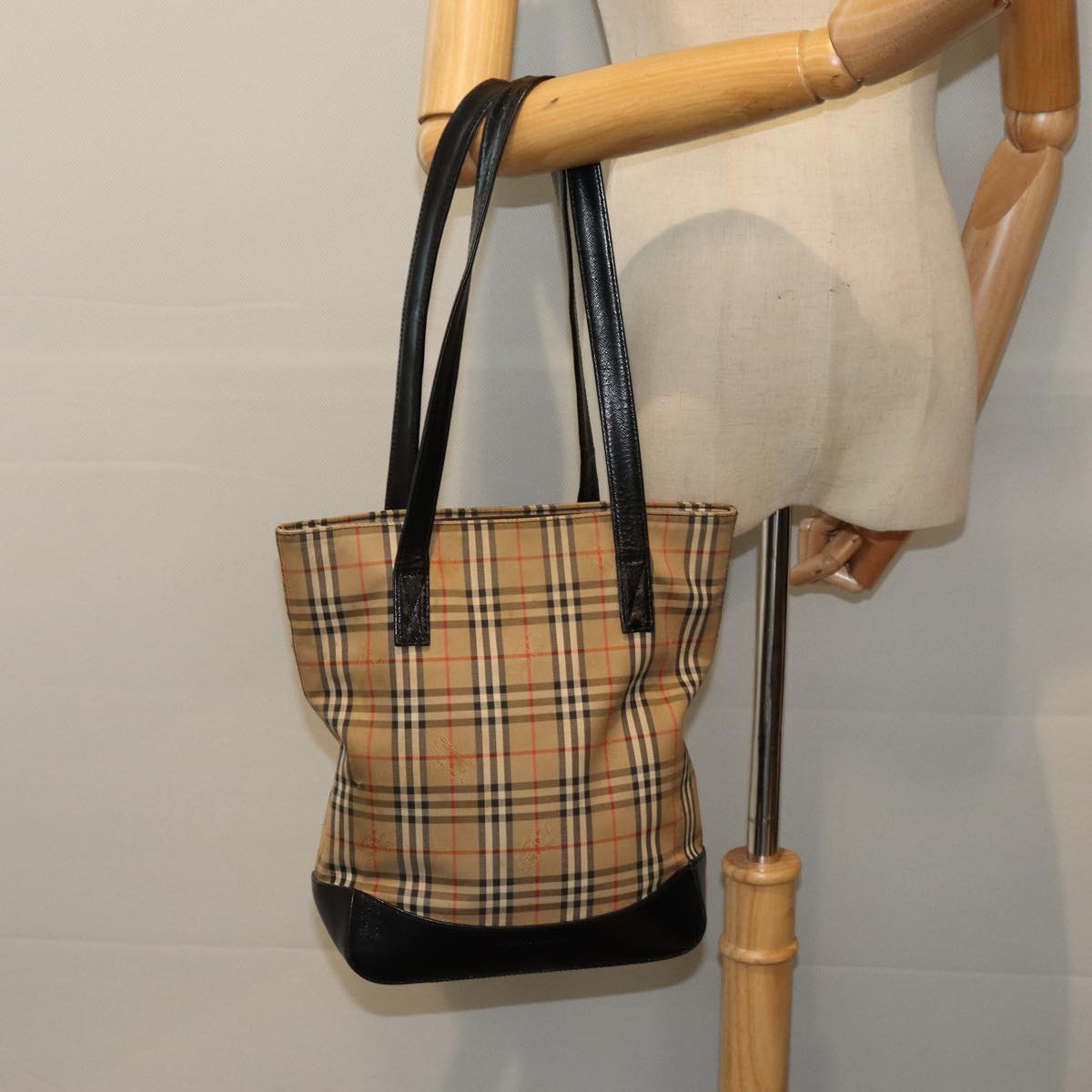 BURBERRY Nova Check Tote Bag Canvas Beige Auth yk12758