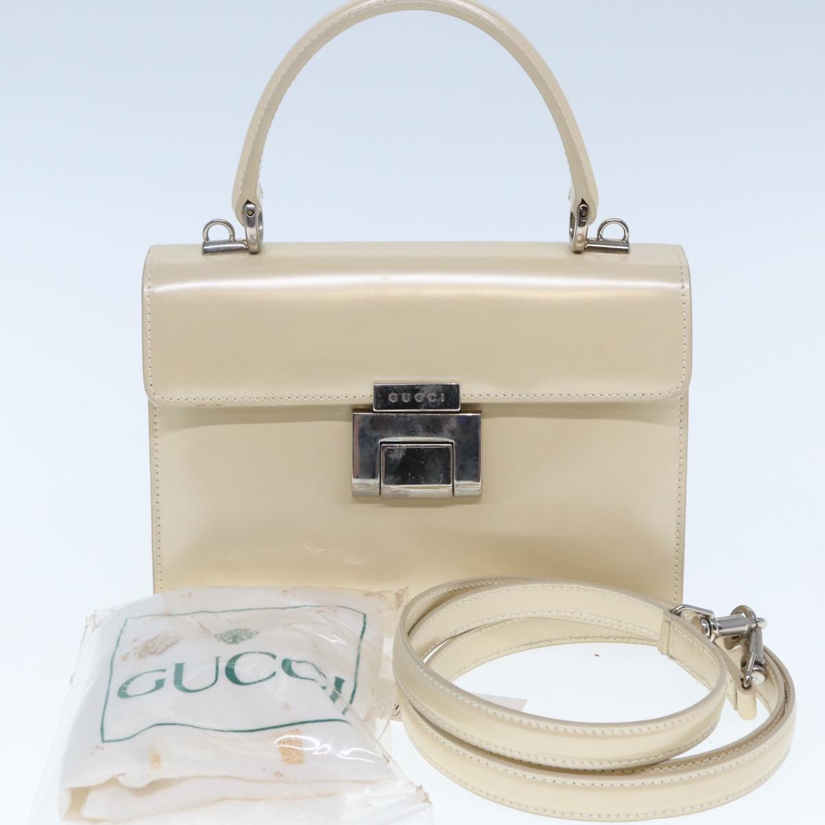 GUCCI Hand Bag Enamel 2way Beige Auth yk12770