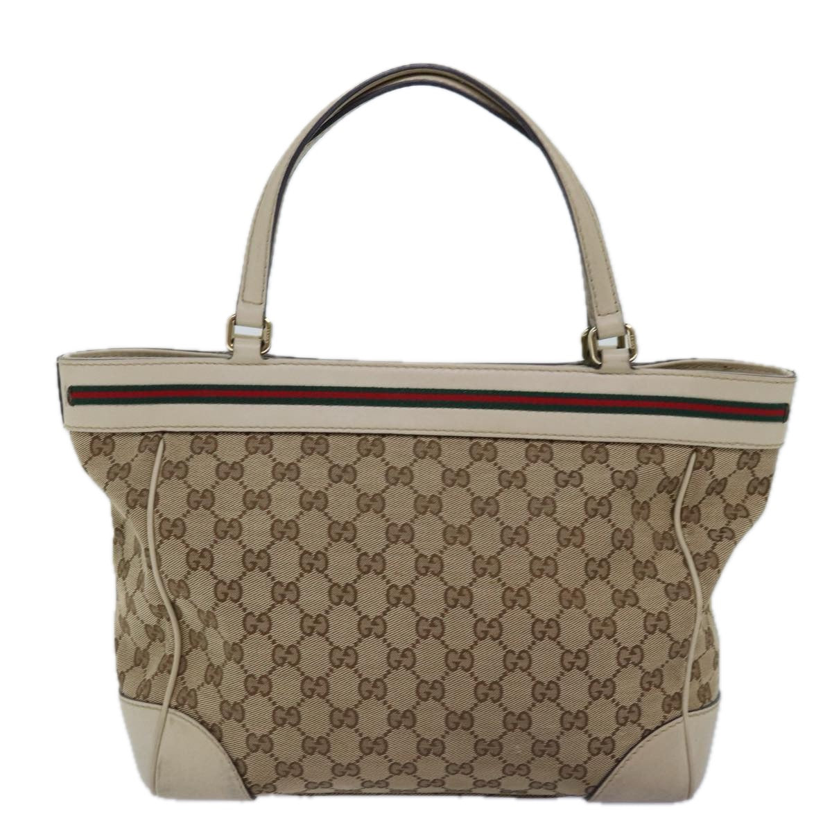 GUCCI GG Canvas Web Sherry Line Tote Bag Beige Red Green 257061 Auth yk12775