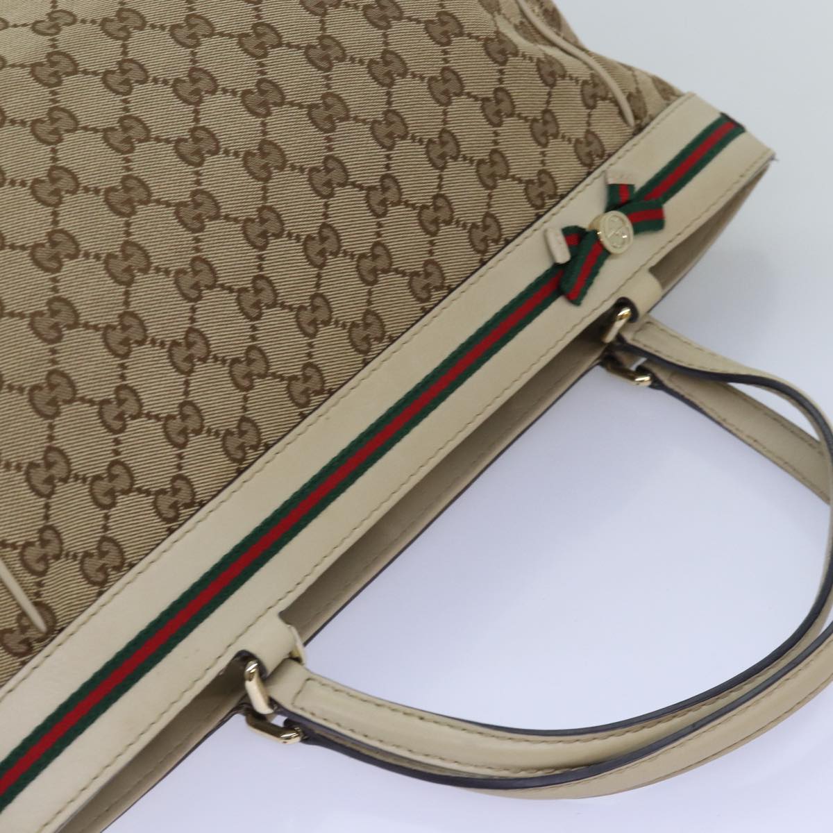 GUCCI GG Canvas Web Sherry Line Tote Bag Beige Red Green 257061 Auth yk12775