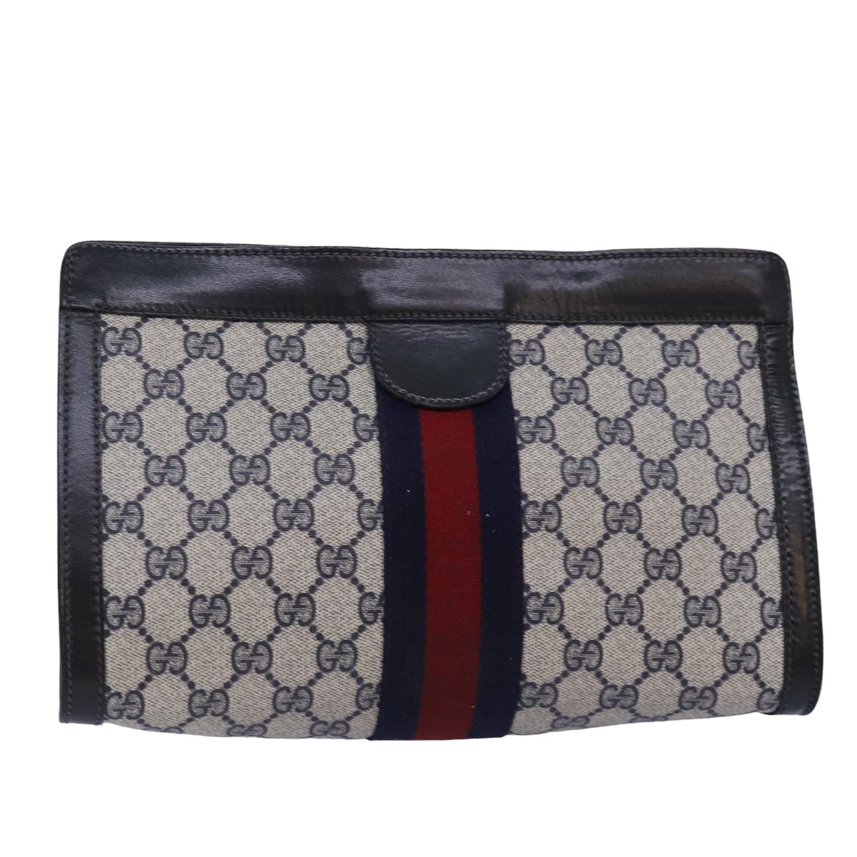 GUCCI GG Supreme Sherry Line Clutch Bag PVC Navy Red 67 014 2125 Auth yk12776