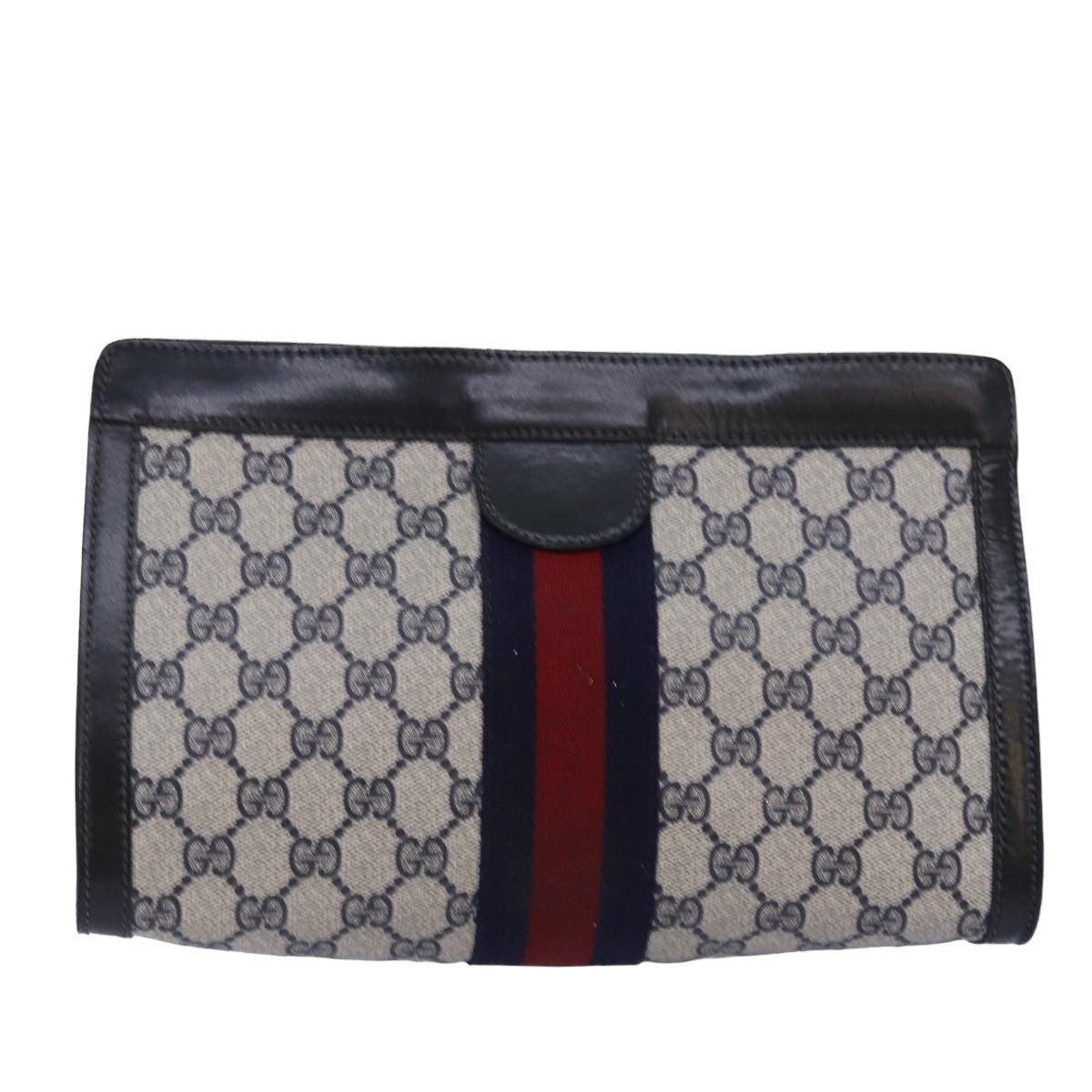 GUCCI GG Supreme Sherry Line Clutch Bag PVC Navy Red 67 014 2125 Auth yk12776