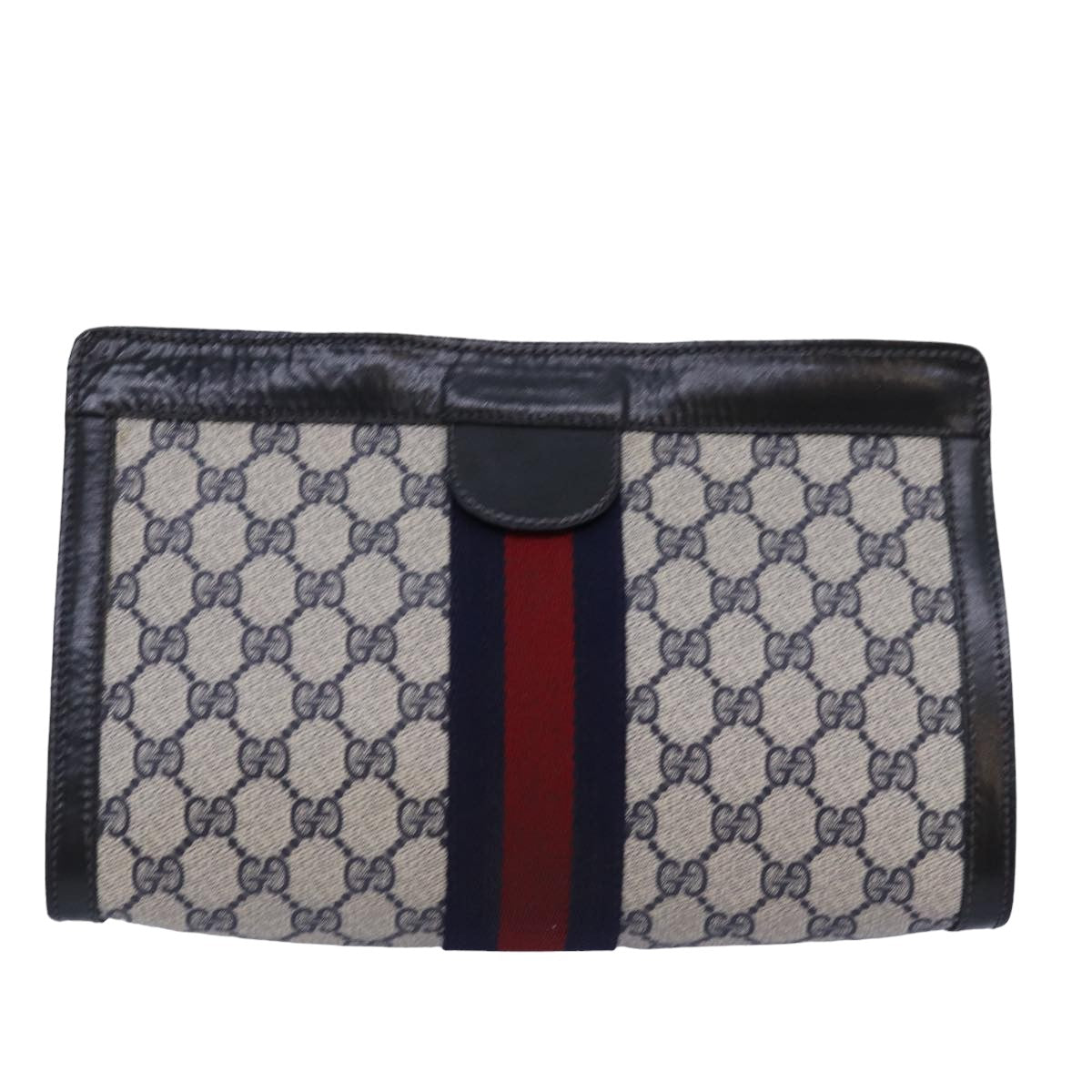 GUCCI GG Supreme Sherry Line Clutch Bag PVC Navy Red 67 014 2125 Auth yk12776