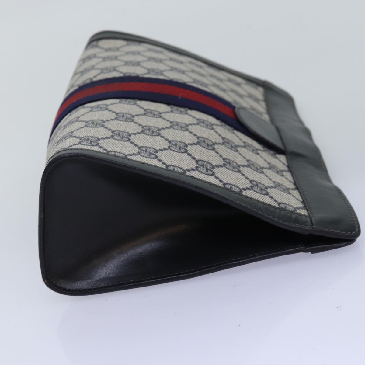 GUCCI GG Supreme Sherry Line Clutch Bag PVC Navy Red 67 014 2125 Auth yk12776