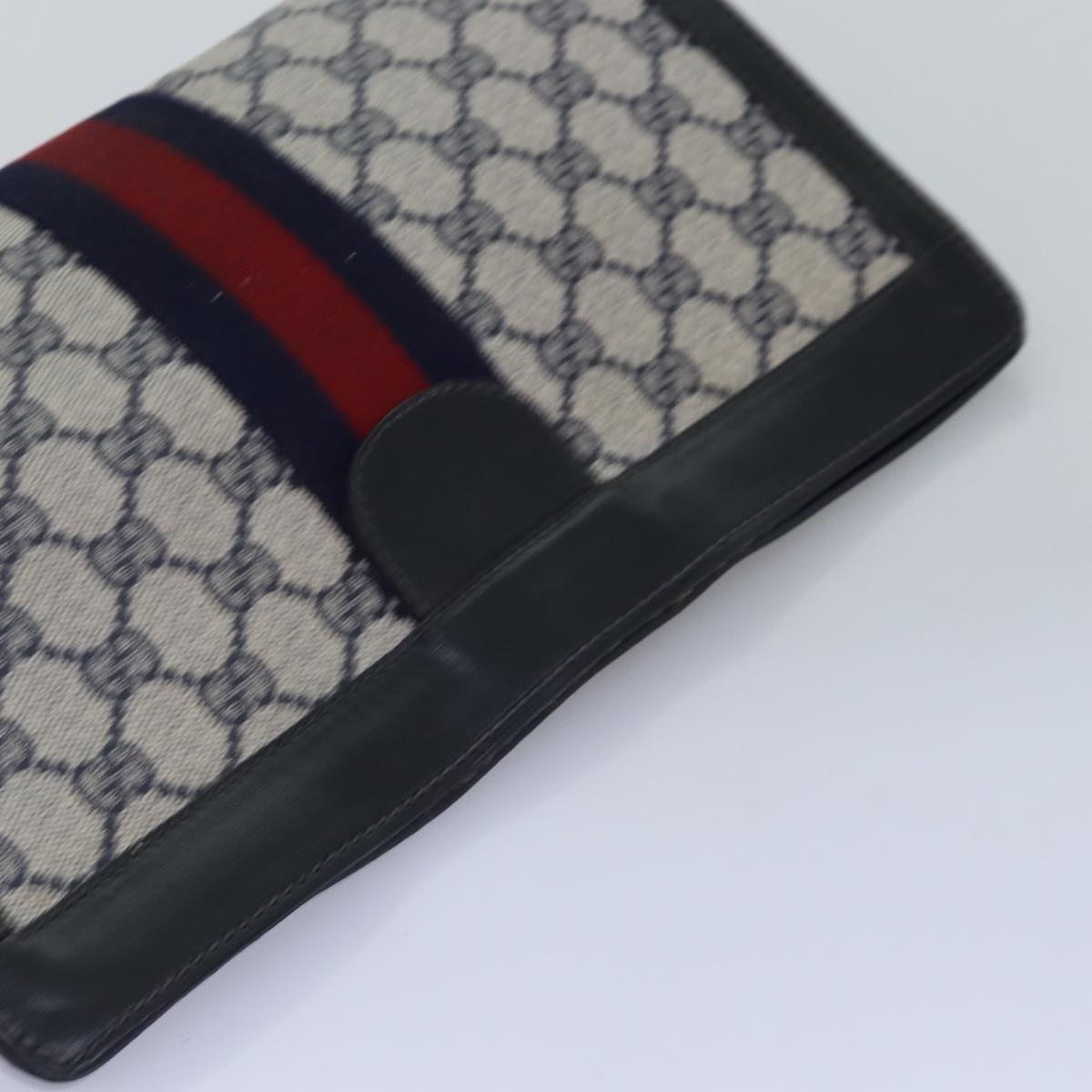 GUCCI GG Supreme Sherry Line Clutch Bag PVC Navy Red 67 014 2125 Auth yk12776