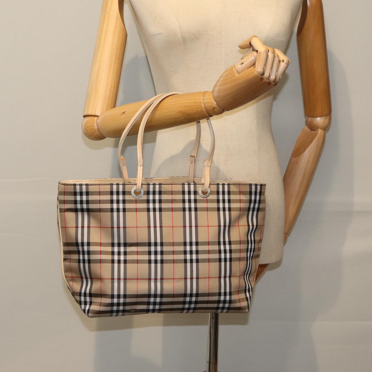 BURBERRY Nova Check Hand Bag Nylon Beige Auth yk12778